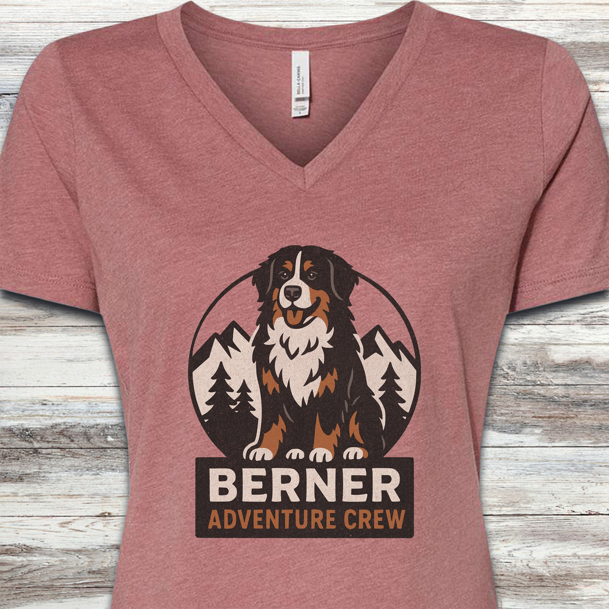 Bernese Mountain Dog Adventure Crew V-Neck Tee - Heather Mauve