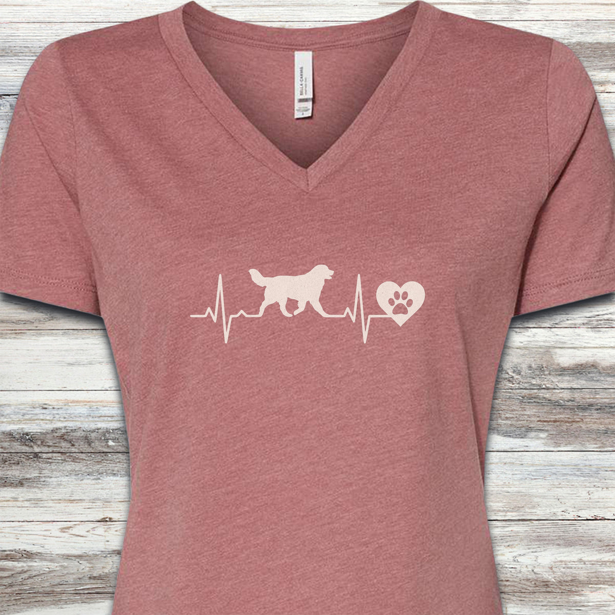 Bernese Mountain Dog Heartbeat V-Neck Tee - Heather Mauve