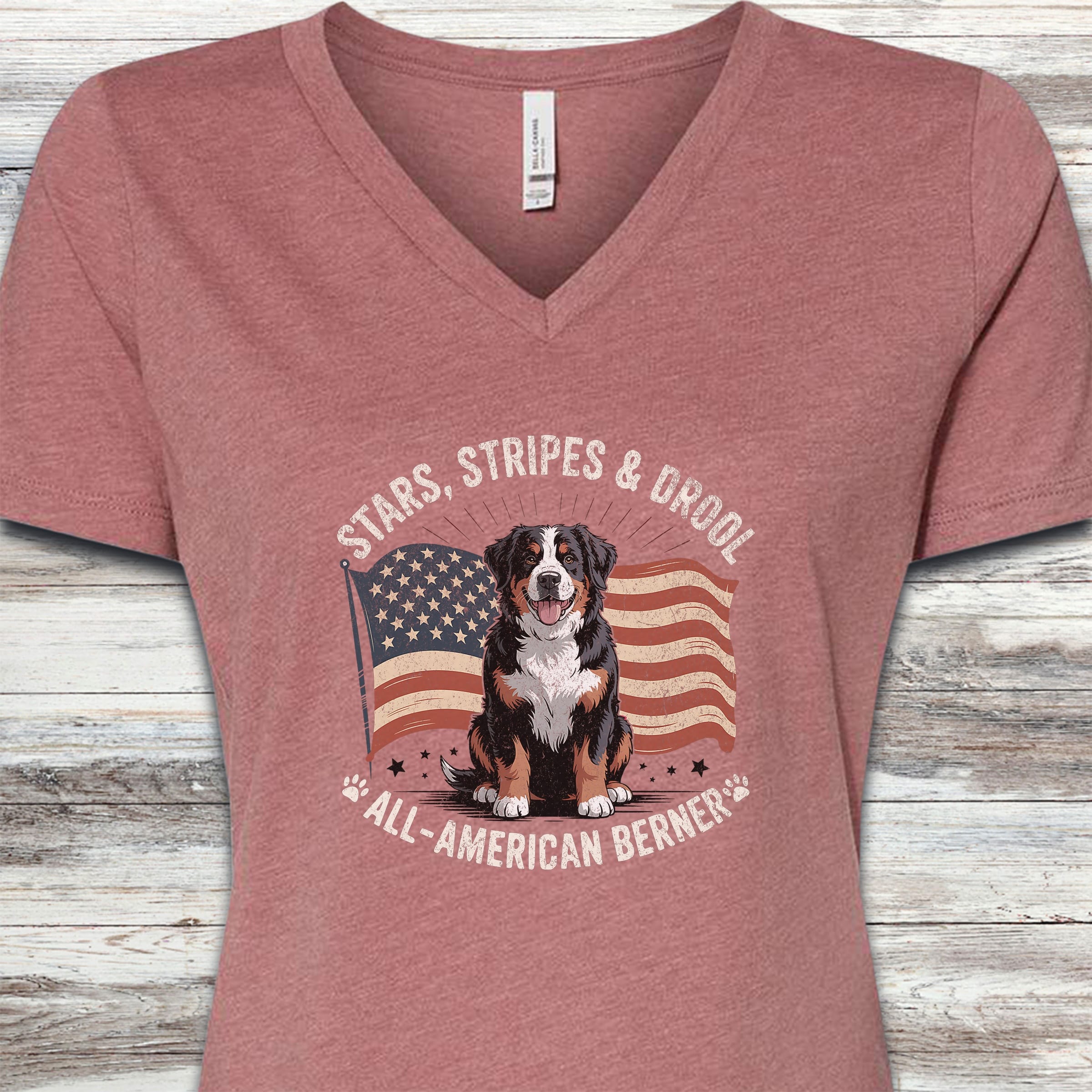 Bernese Mountain Dog All American V-Neck Tee - Heather Mauve