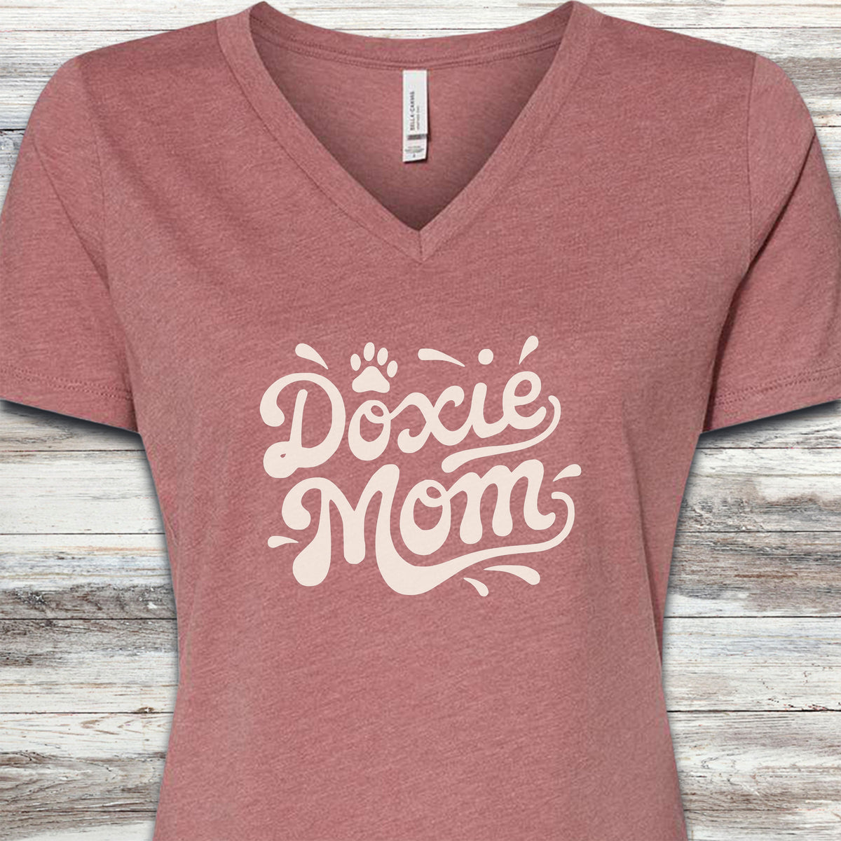 Dachshund Groovy Mom V-Neck Tee - Heather Mauve