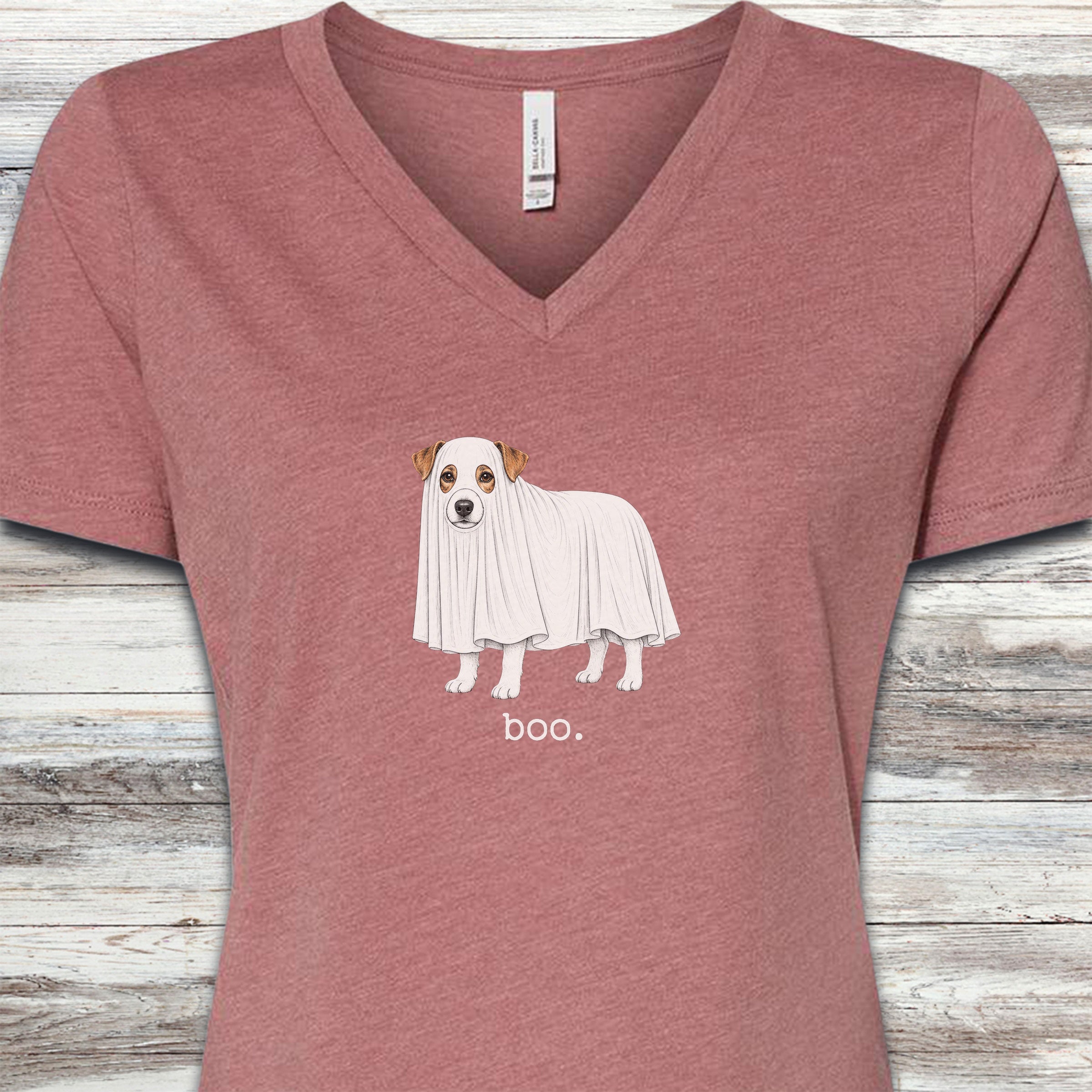 Jack Russell Terrier Boo V-Neck Tee - Heather Mauve