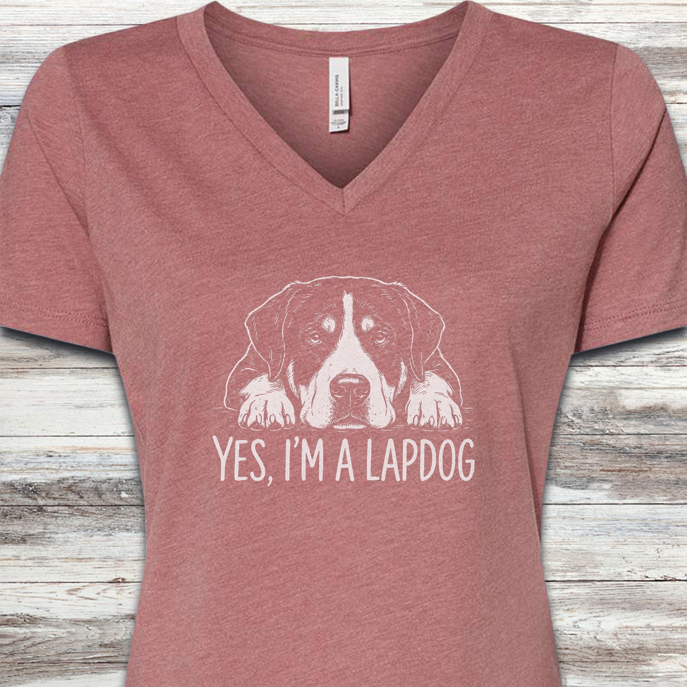 Swiss Mountain Dog Lap Dog V-Neck Tee - Heather Mauve
