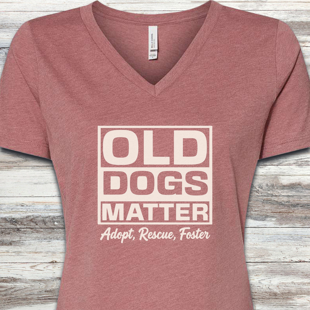 Old Dogs Matter V-Neck Tee - Heather Mauve