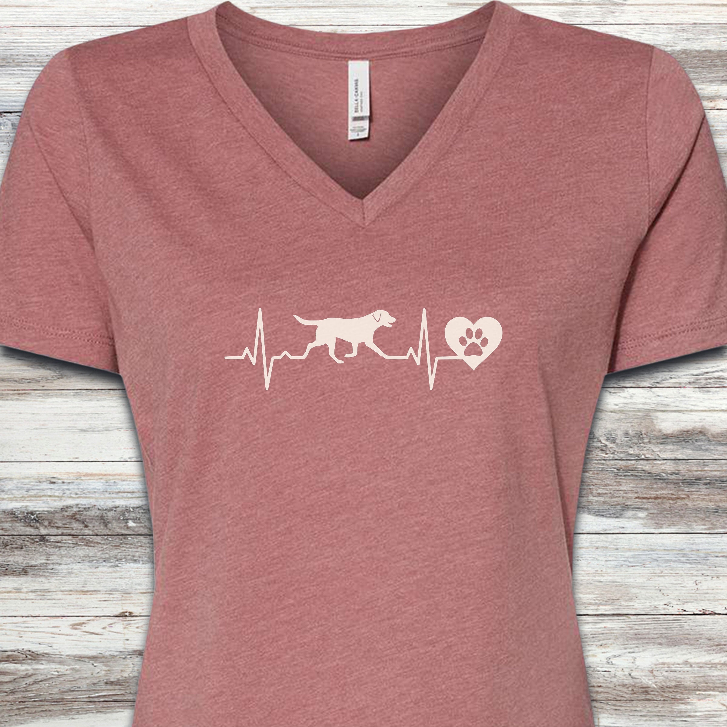 Labrador Retriever Heartbeat V-Neck Tee - Heather Mauve