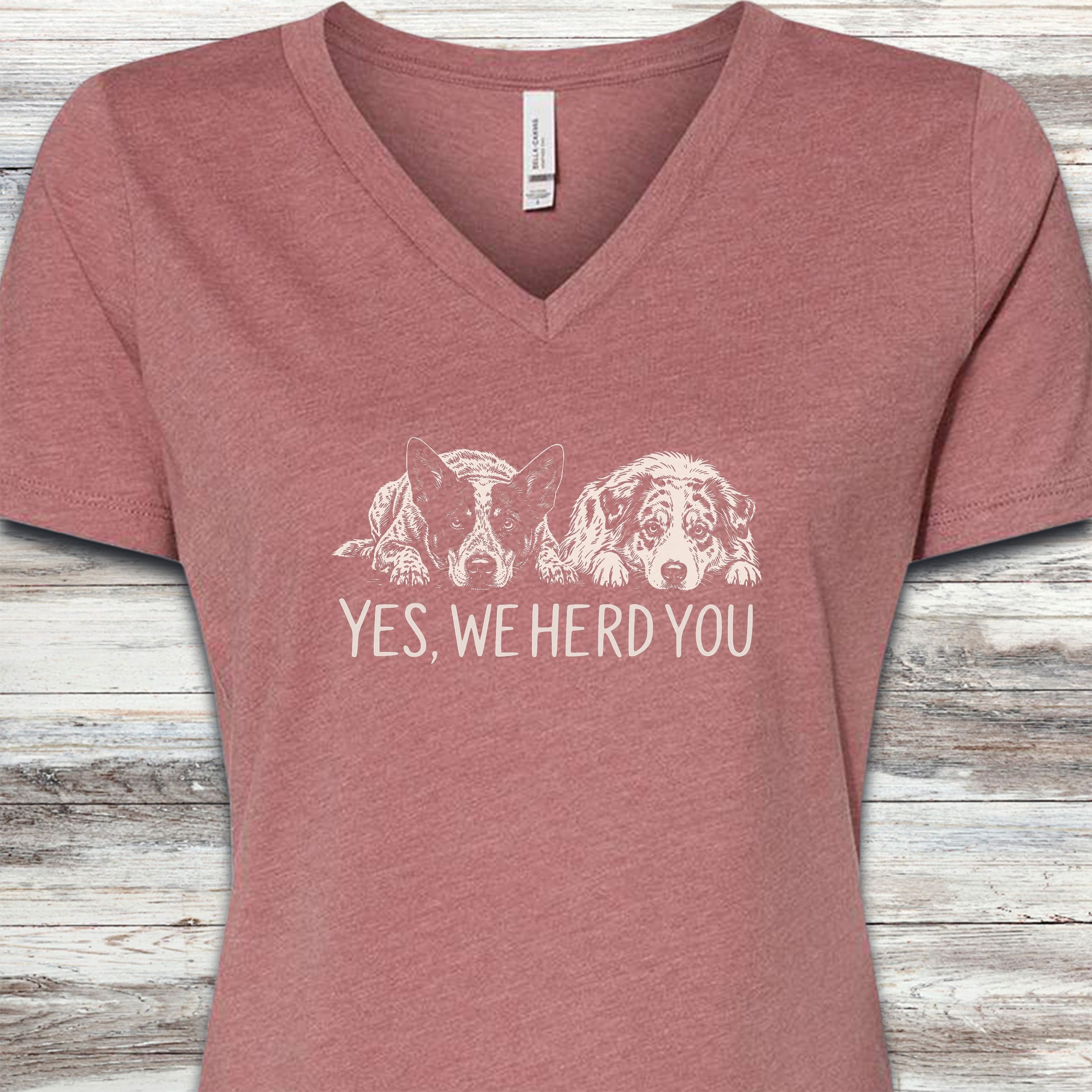 Australian Cattle Dog  & Shepherd Herd You V-Neck Tee - Heather Mauve