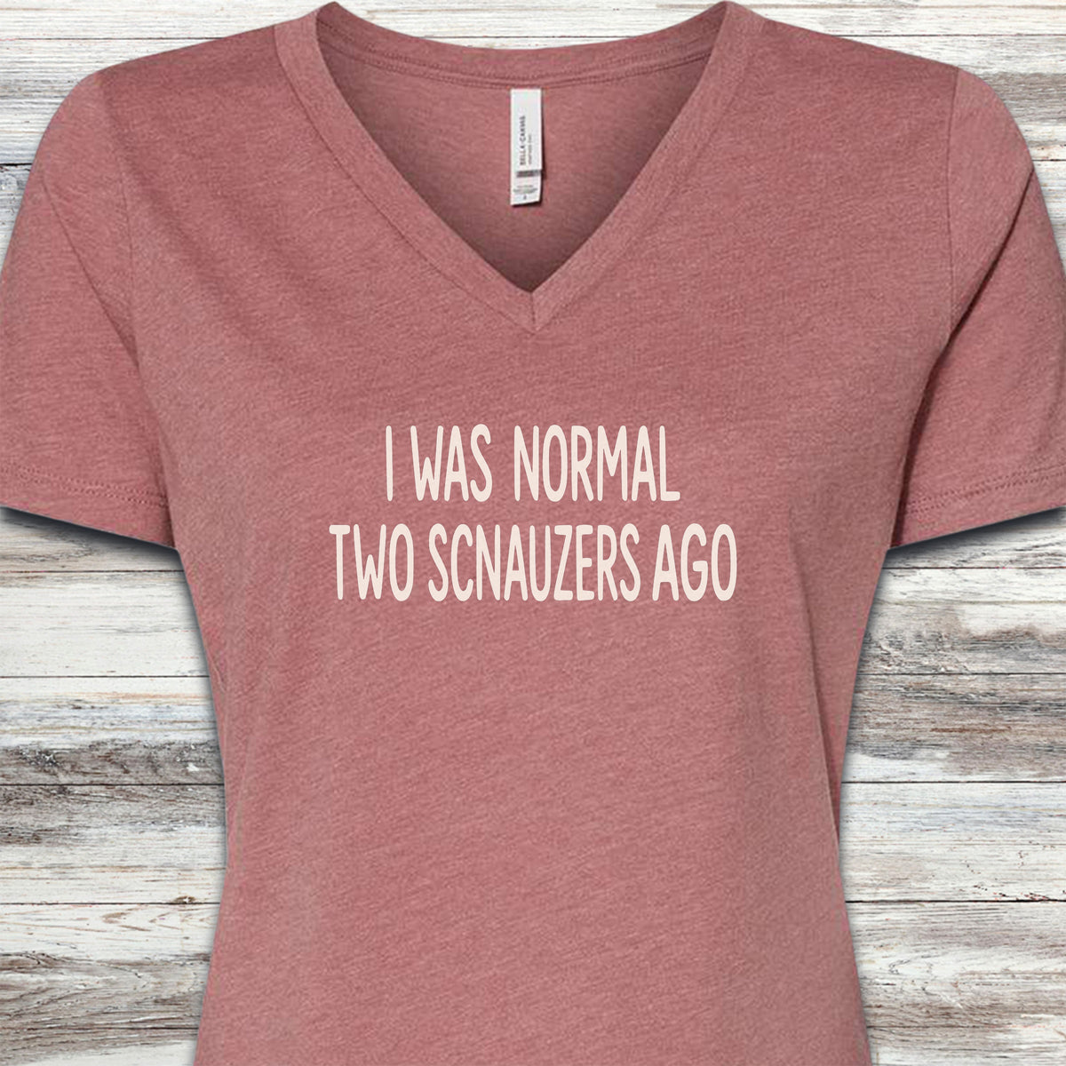 Schnauzer Normal V-Neck Tee - Heather Mauve