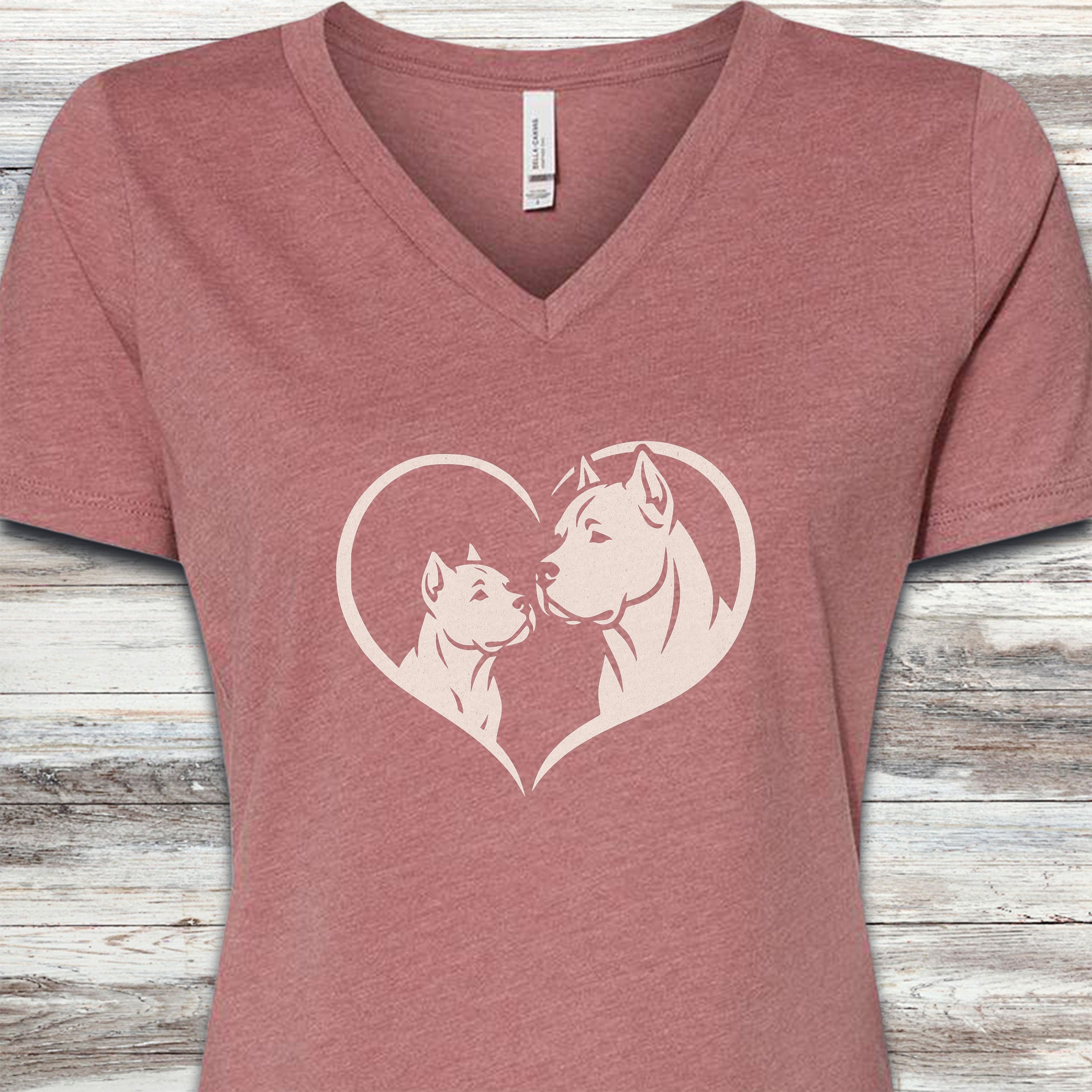 Cane Corso Heart Bond V-Neck Tee - Heather Mauve