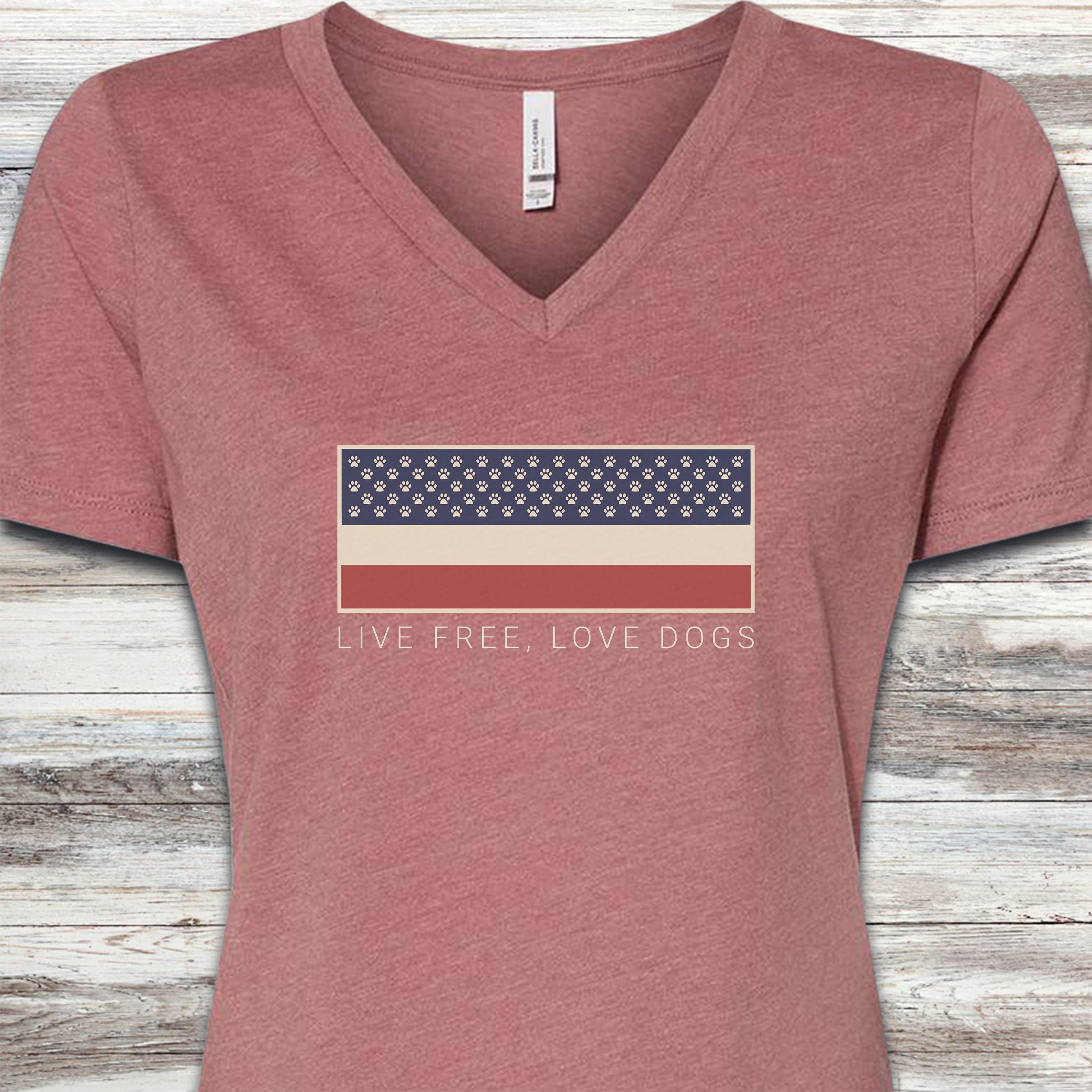 Live Free Love Dogs V-Neck Tee - Heather Mauve