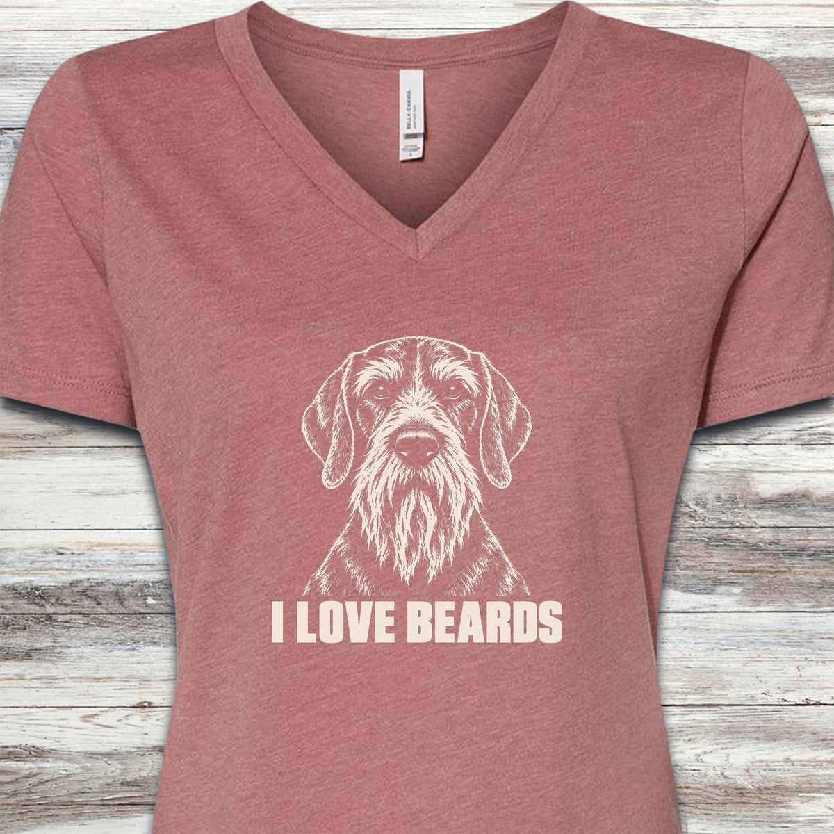 German Wirehaired Pointer I Love Beards V-Neck Tee - Heather Mauve