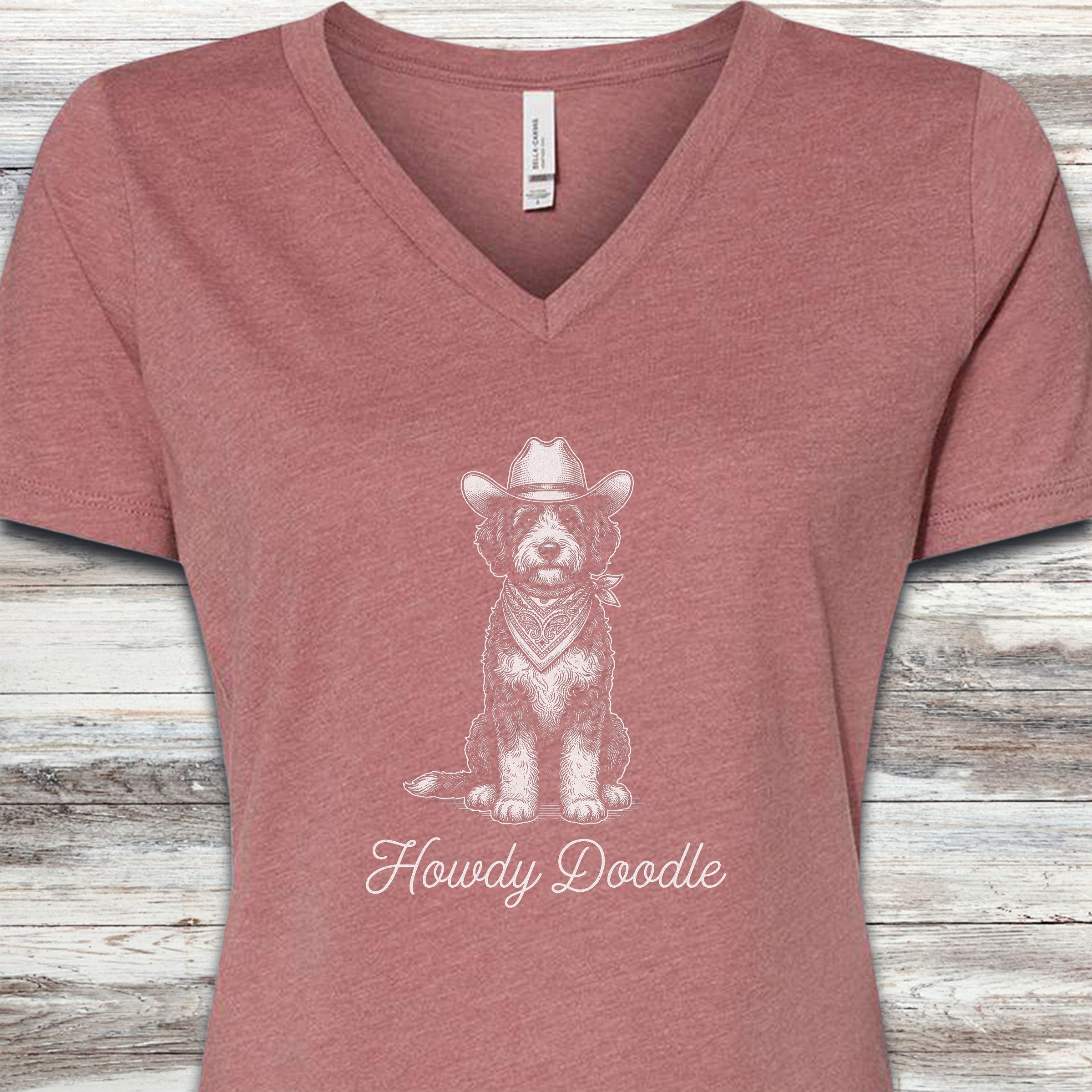 Bernedoodle Howdy Doodle V-Neck Tee - Heather Mauve