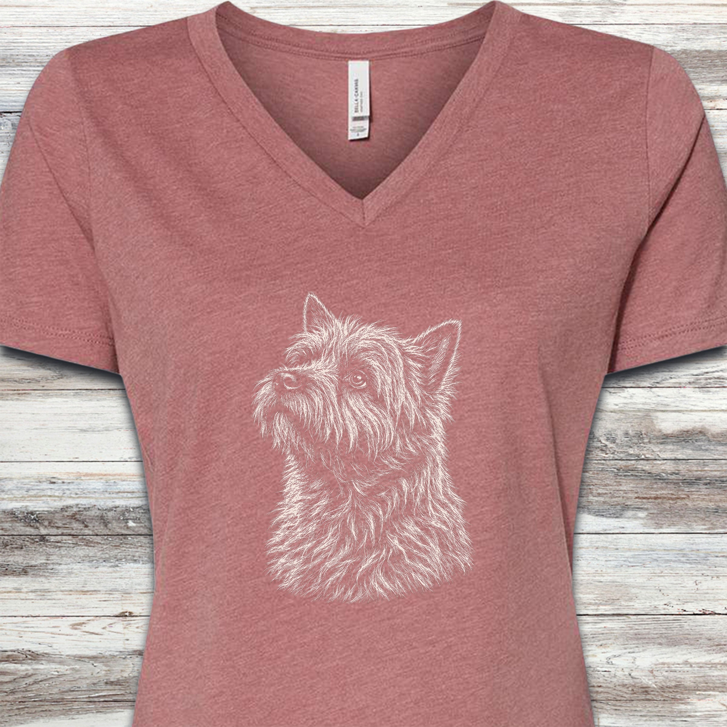 Cairn Terrier Loyalty V-Neck Tee - Heather Mauve