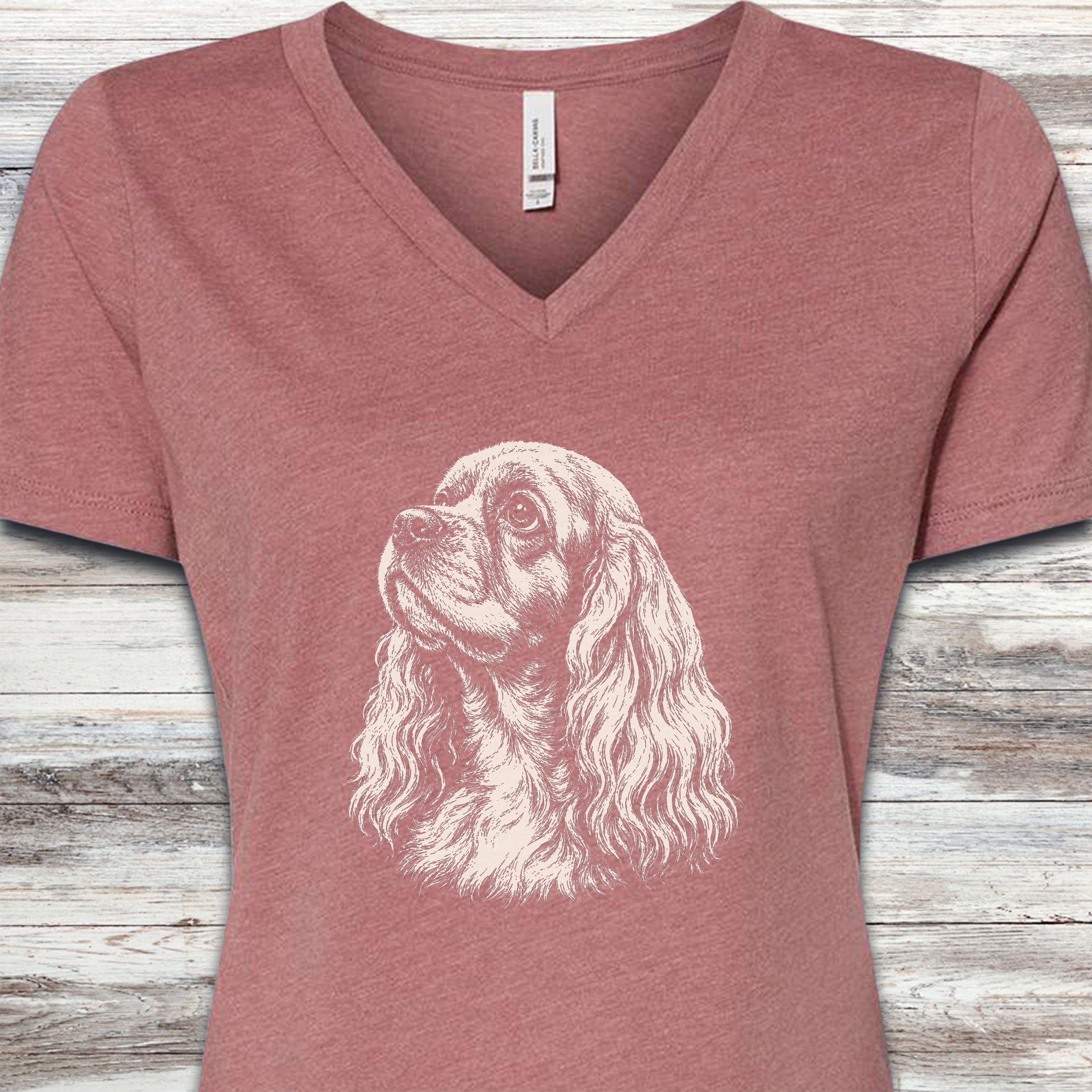 Cocker Spaniel Loyalty V-Neck Tee - Heather Mauve