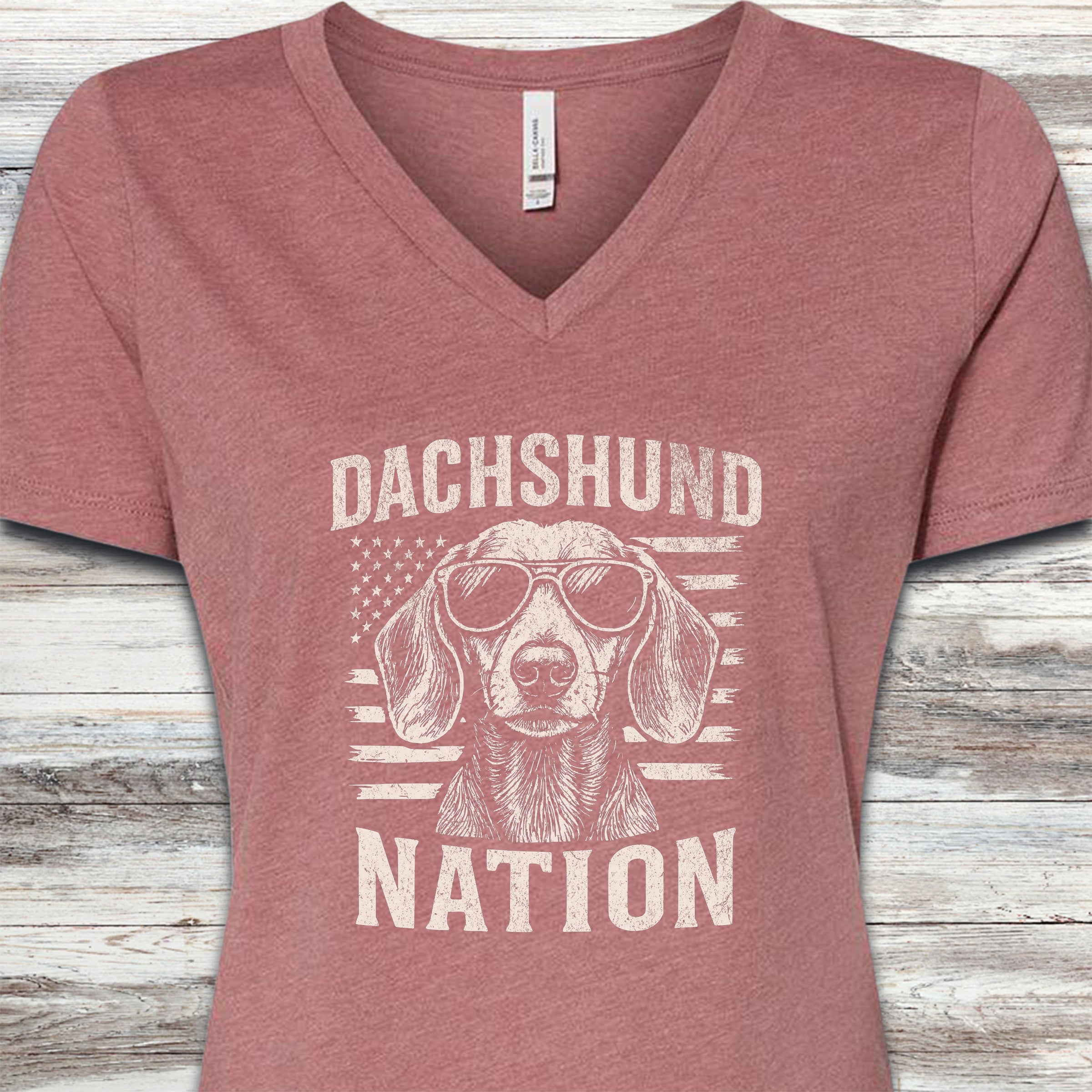 Dachshund Nation V-Neck Tee - Heather Mauve