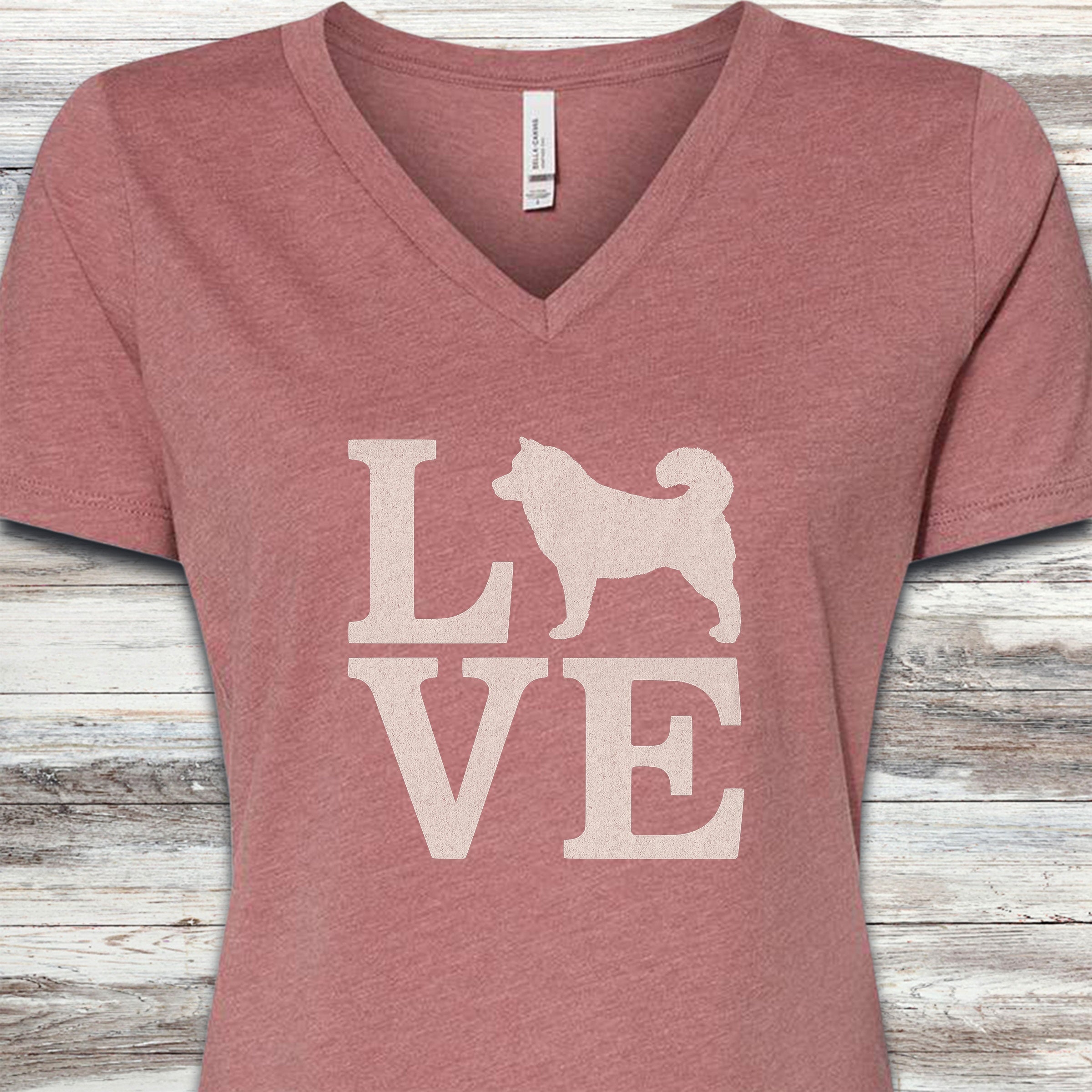 Malamute Love V-Neck Tee - Heather Mauve