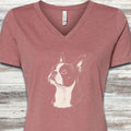 Boston Terrier Loyalty V-Neck Tee - Heather Mauve