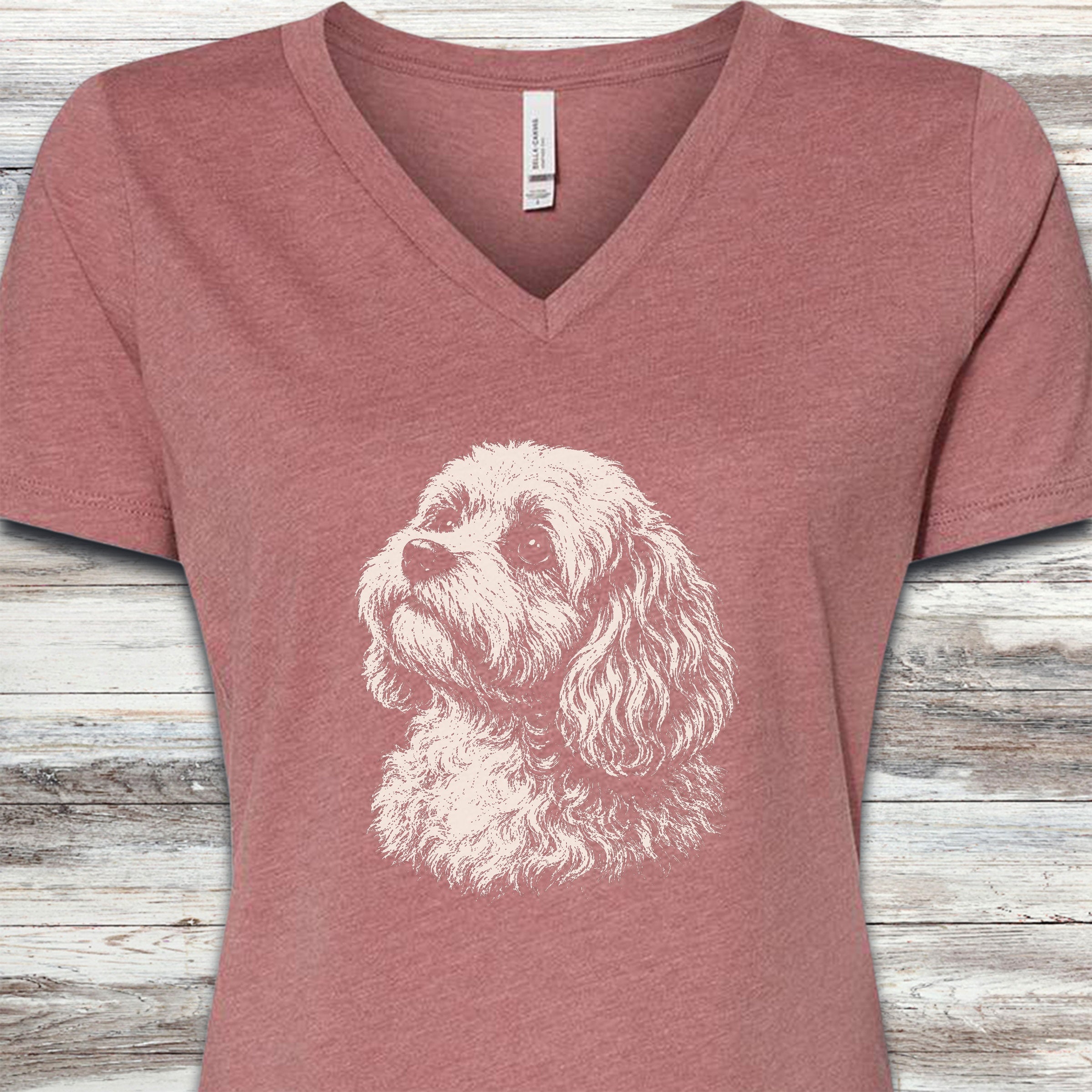 Cavapoo Loyalty V-Neck Tee - Heather Mauve
