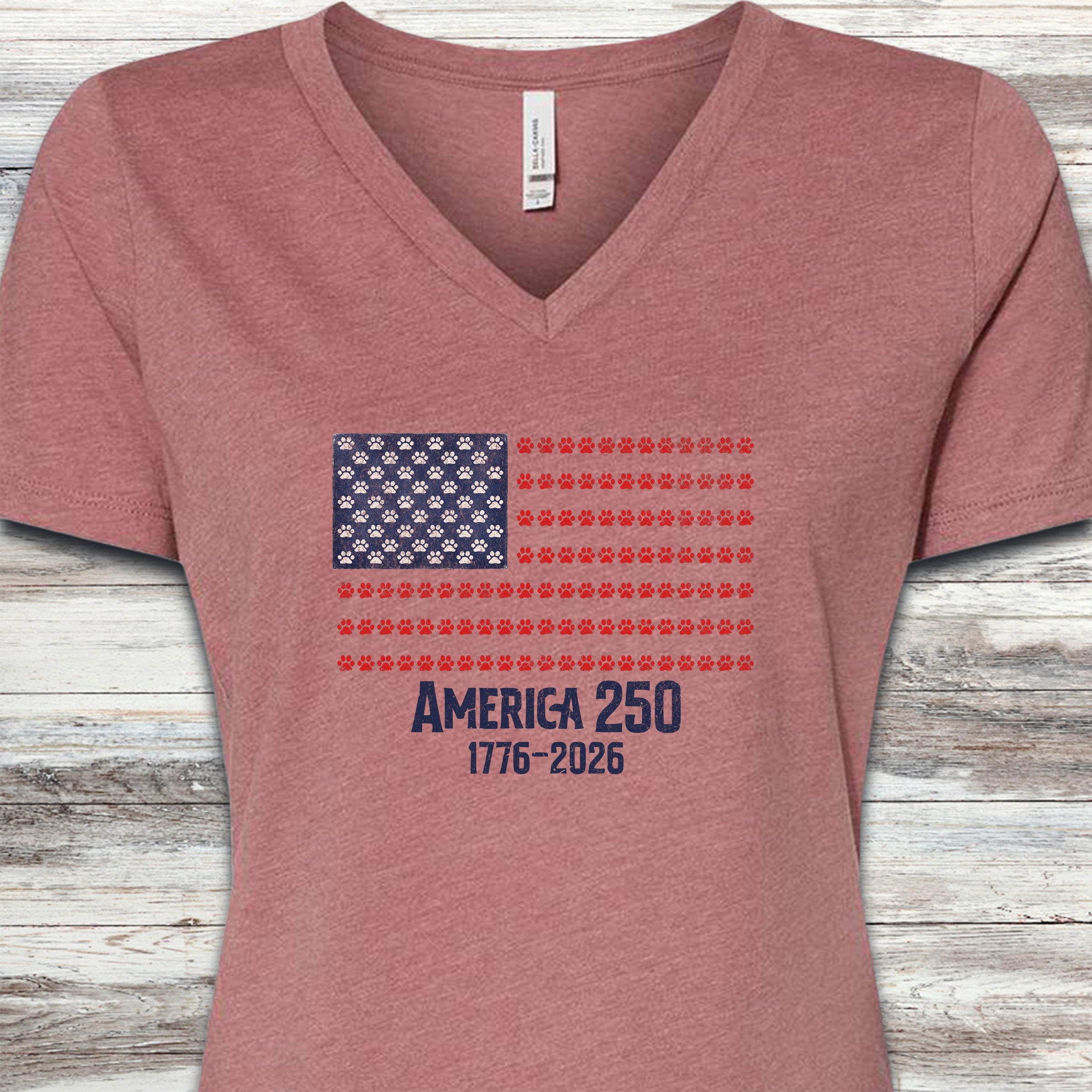 Vintage Red White & Paws 250 V-Neck Tee - Heather Mauve