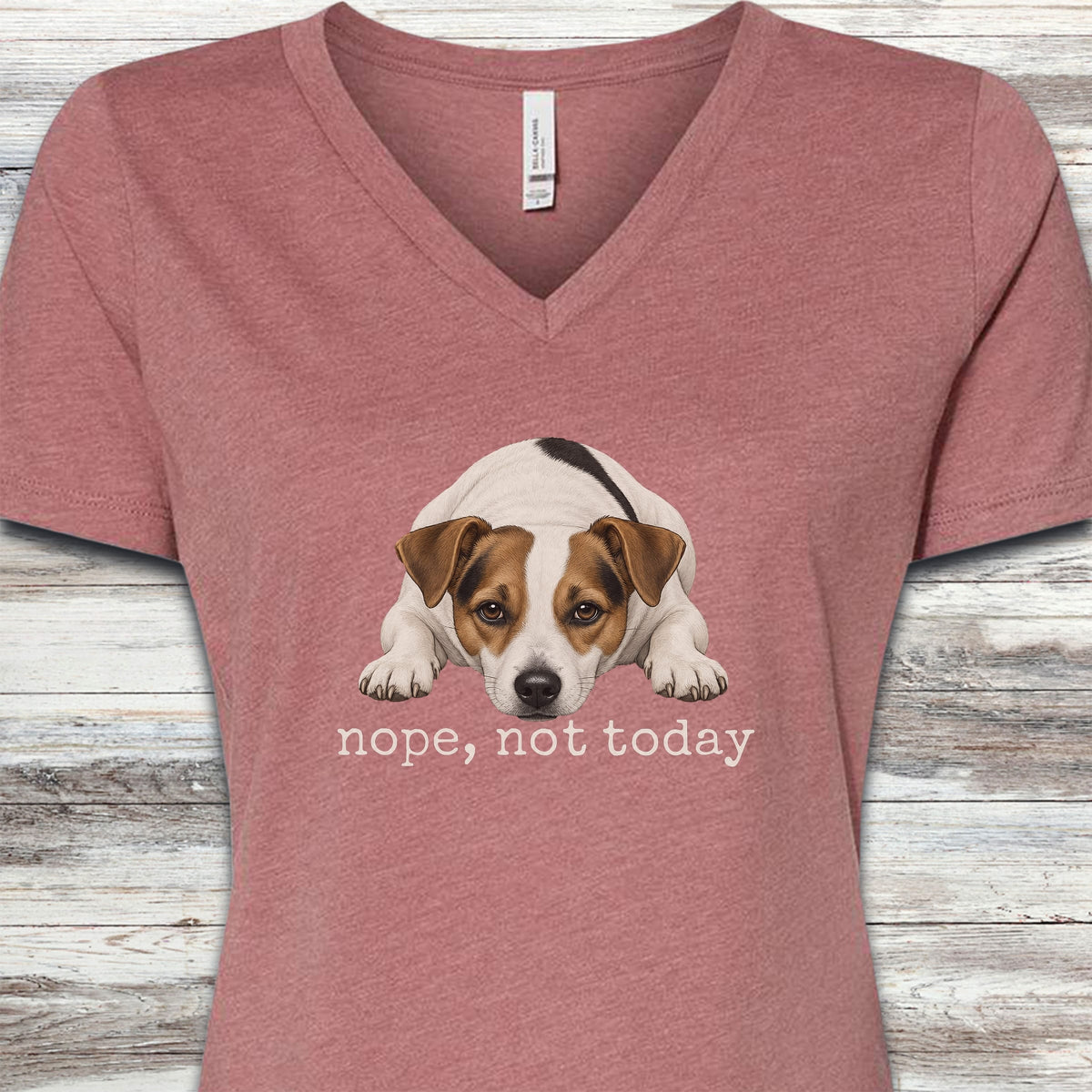 Jack Russell Nope V-Neck Tee - Heather Mauve