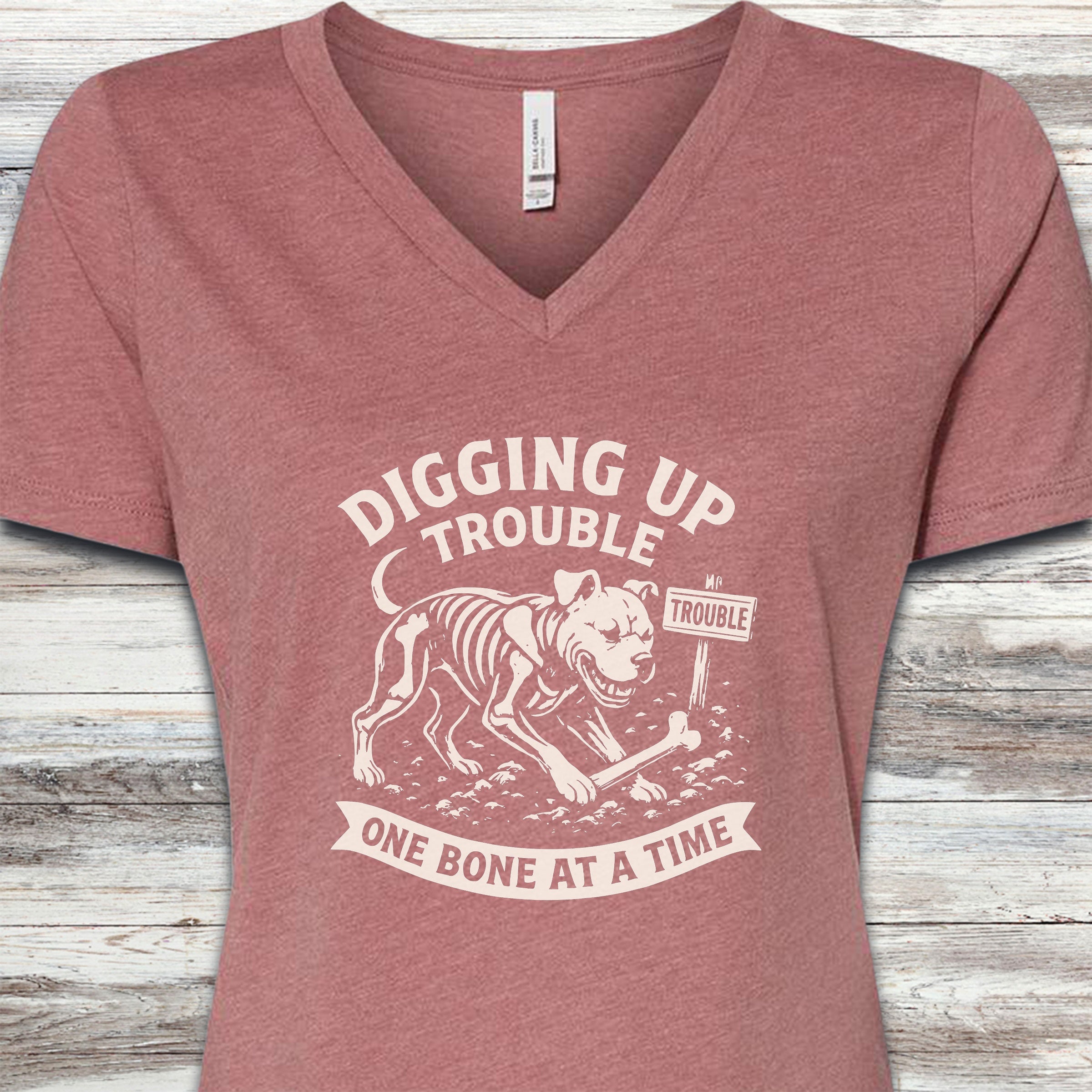 Pit Bull Trouble V-Neck Tee - Heather Mauve