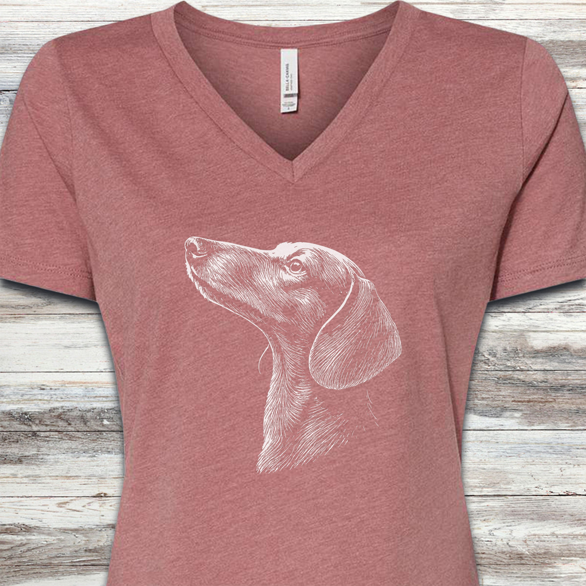 Dachshund Loyalty V-Neck Tee - Heather Mauve