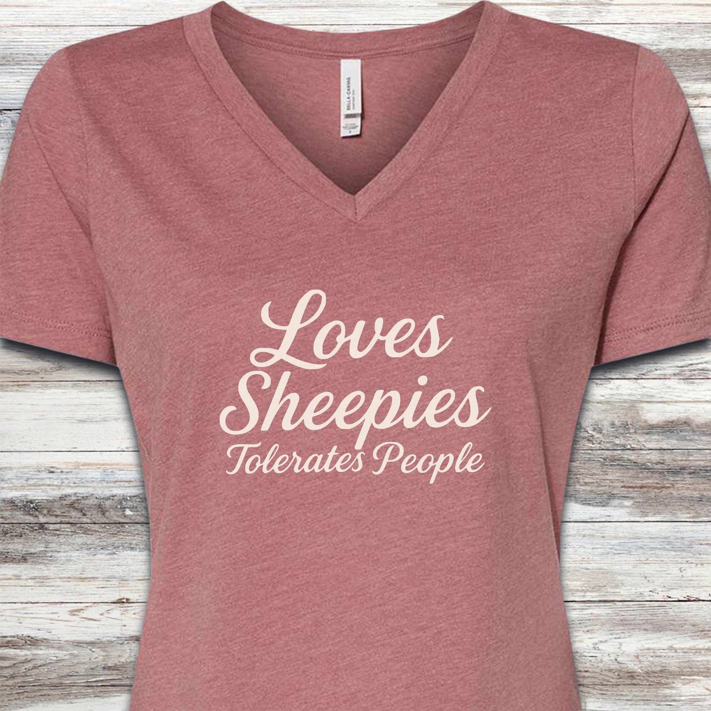 Old English Sheepdog Tolerates People V-Neck Tee - Heather Mauve