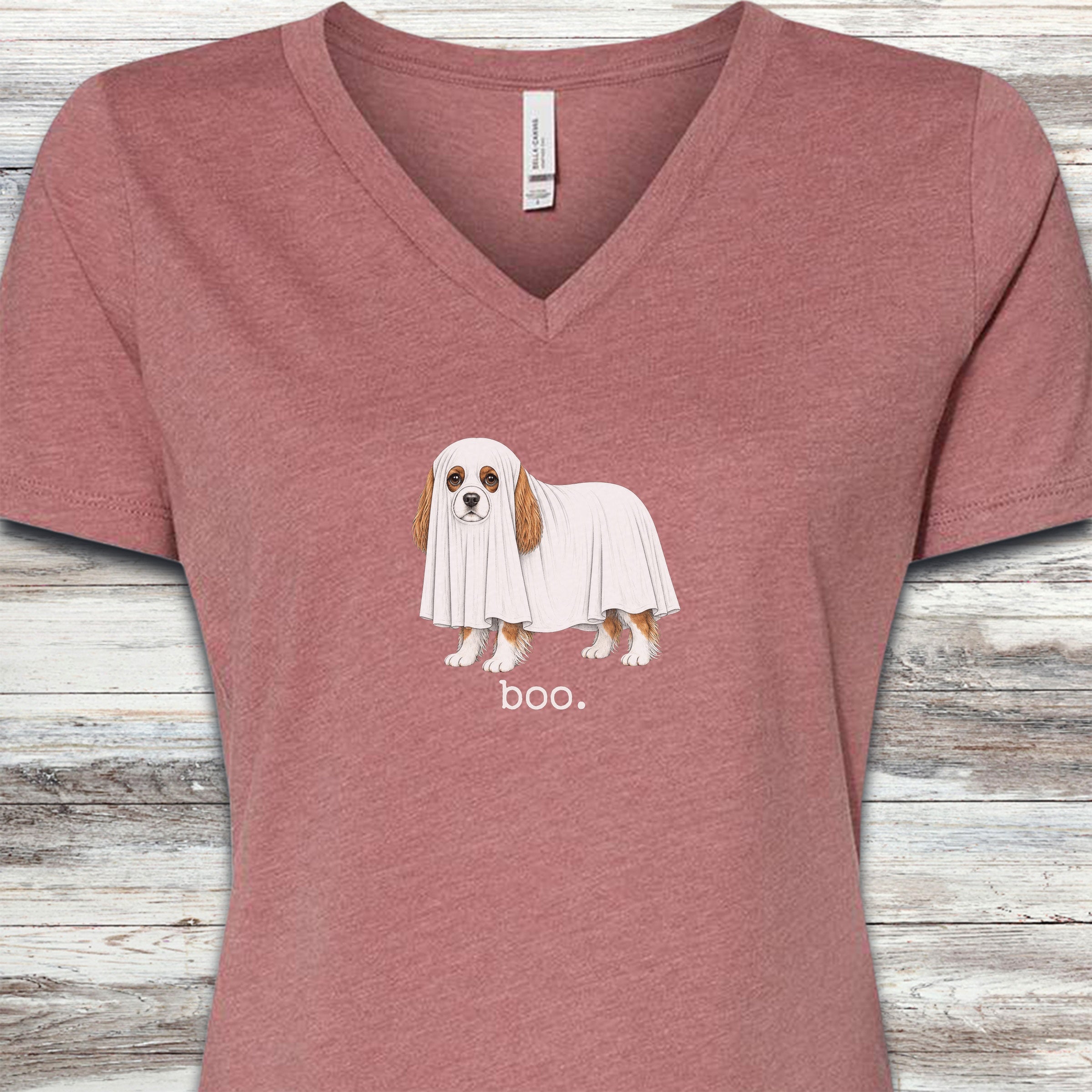 Cavalier King Charles Spaniel Boo V-Neck Tee - Heather Mauve