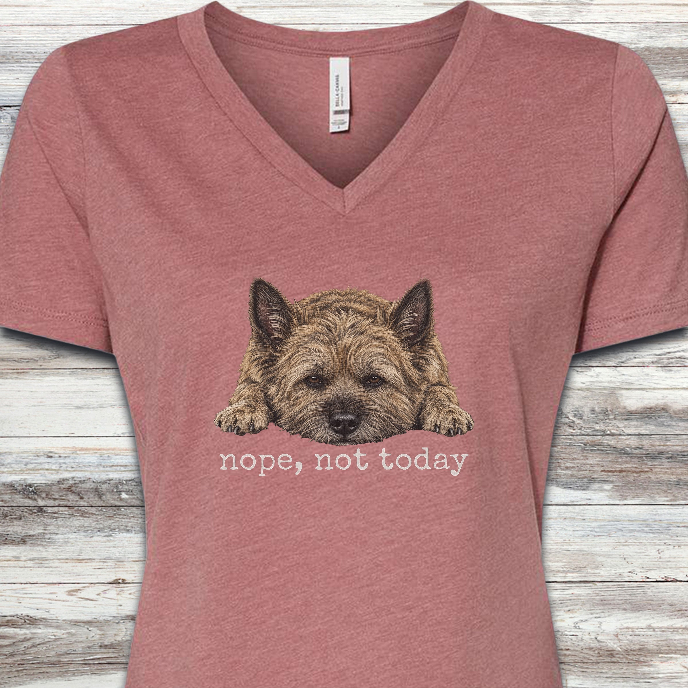Cairn Terrier Nope V-Neck Tee - Heather Mauve