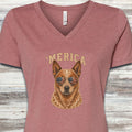 Australian Cattle Dog Red 'Merica V-Neck Tee - Heather Mauve
