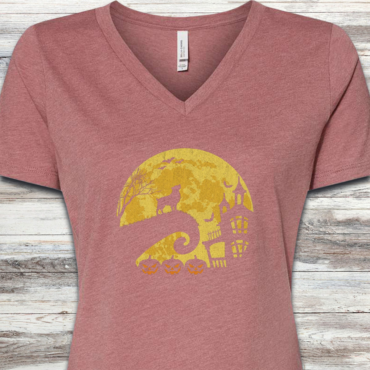 American Shepherd Halloween Moon V-Neck Tee - Heather Mauve