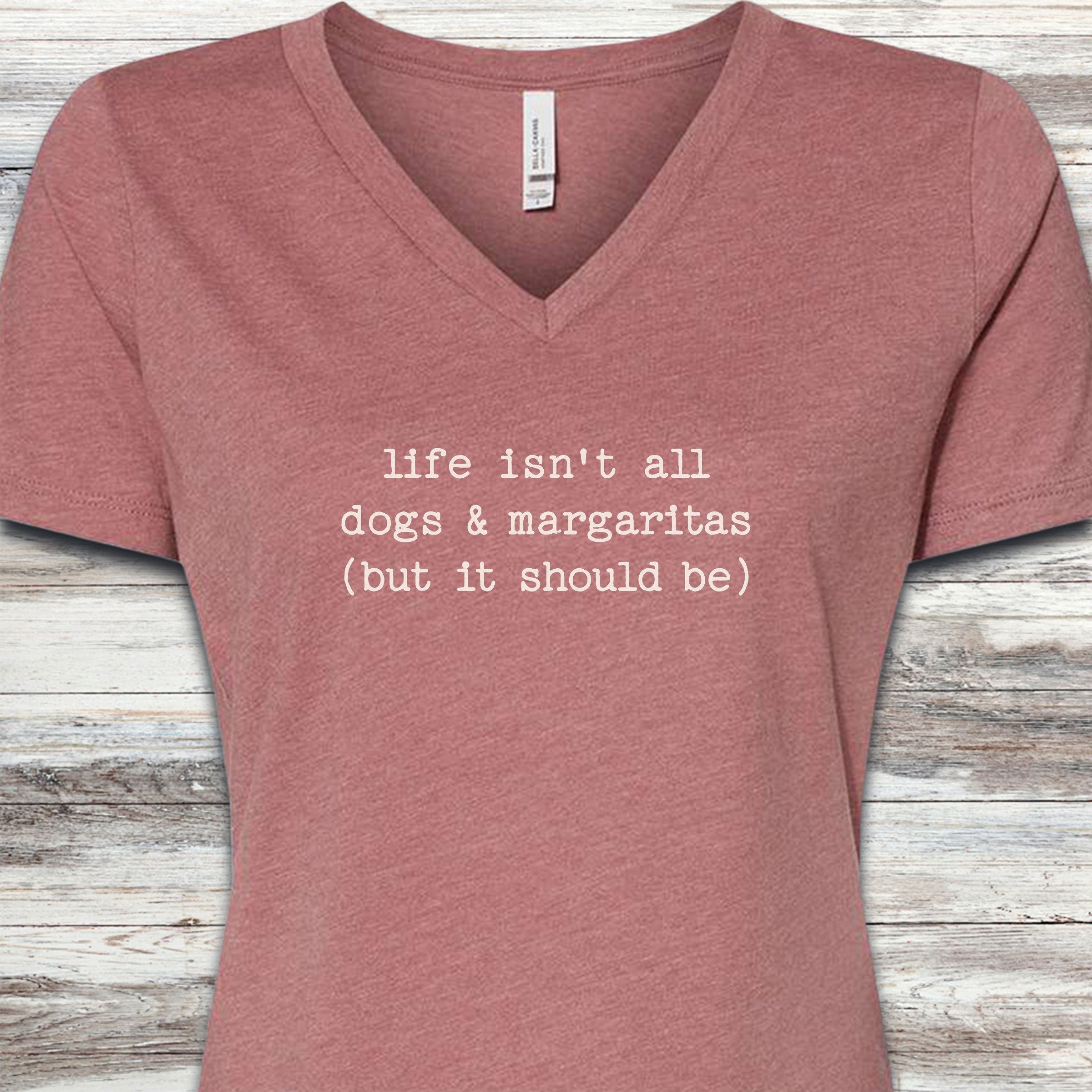 Dogs & Margaritas V-Neck Tee - Heather Mauve