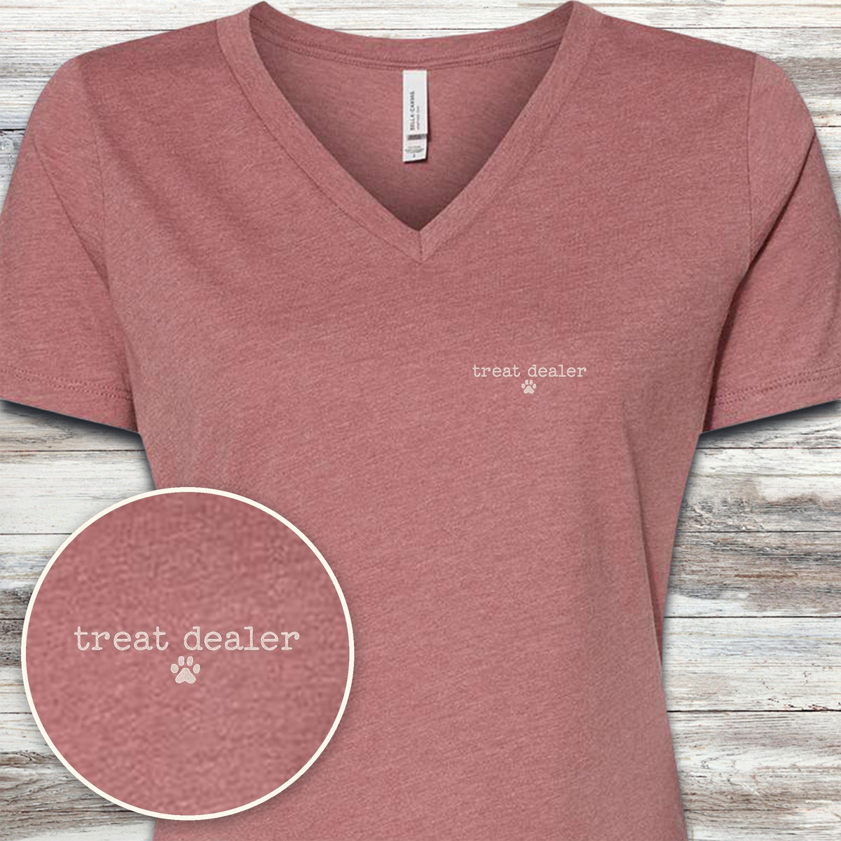 Vintage Treat Dealer Left Chest V-Neck Tee - Heather Mauve