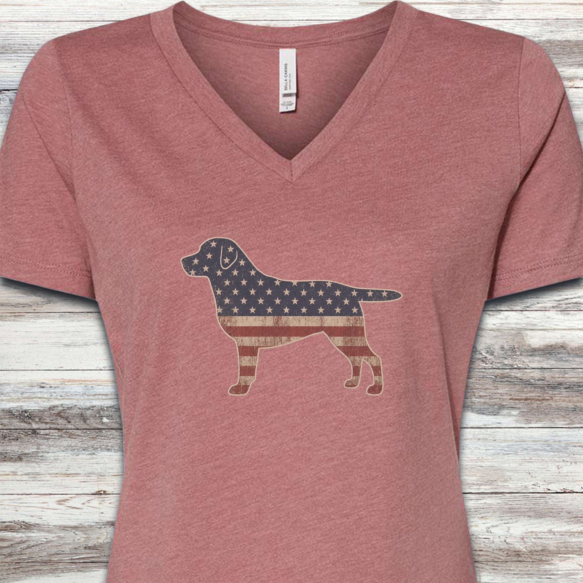 Labrador Retriever Vintage USA V-Neck Tee - Heather Mauve