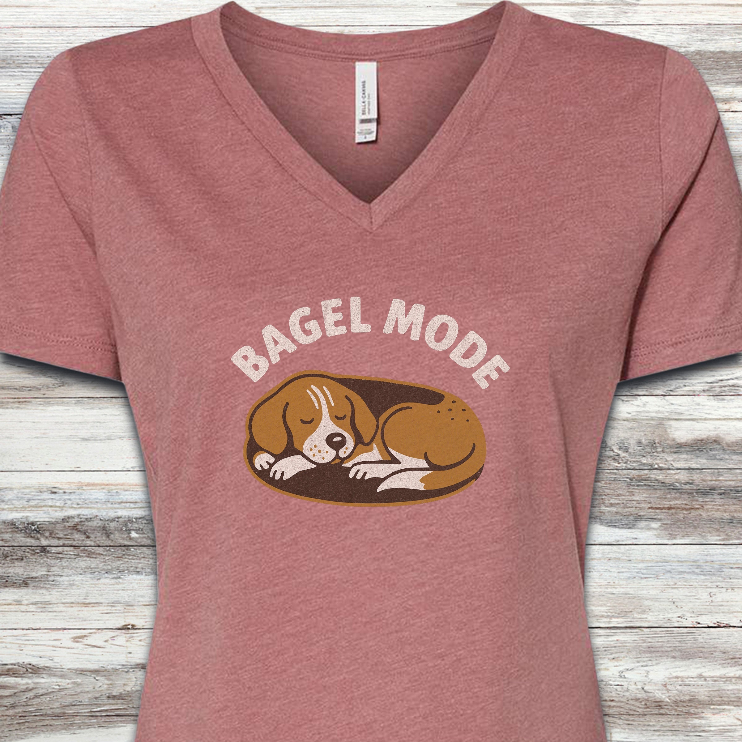 Sleeping Beagle V-Neck Tee - Heather Mauve