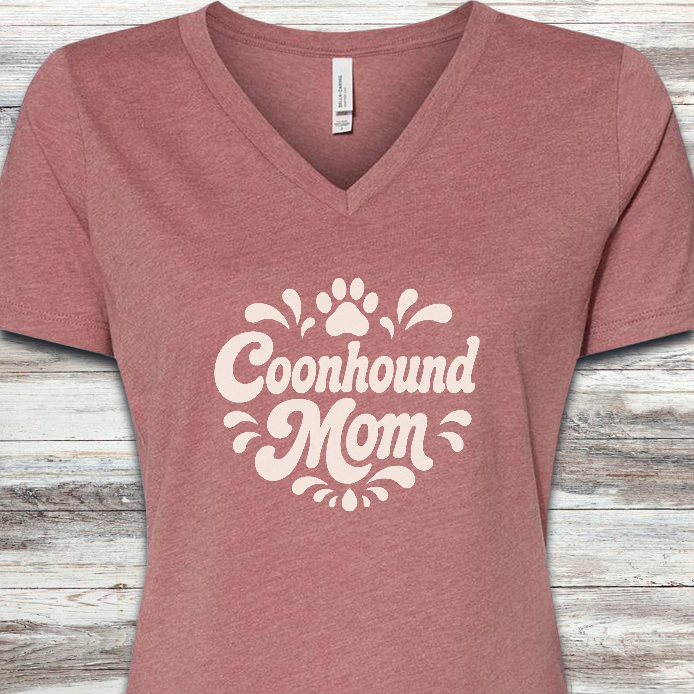 Coonhound Groovy Mom V-Neck Tee - Heather Mauve