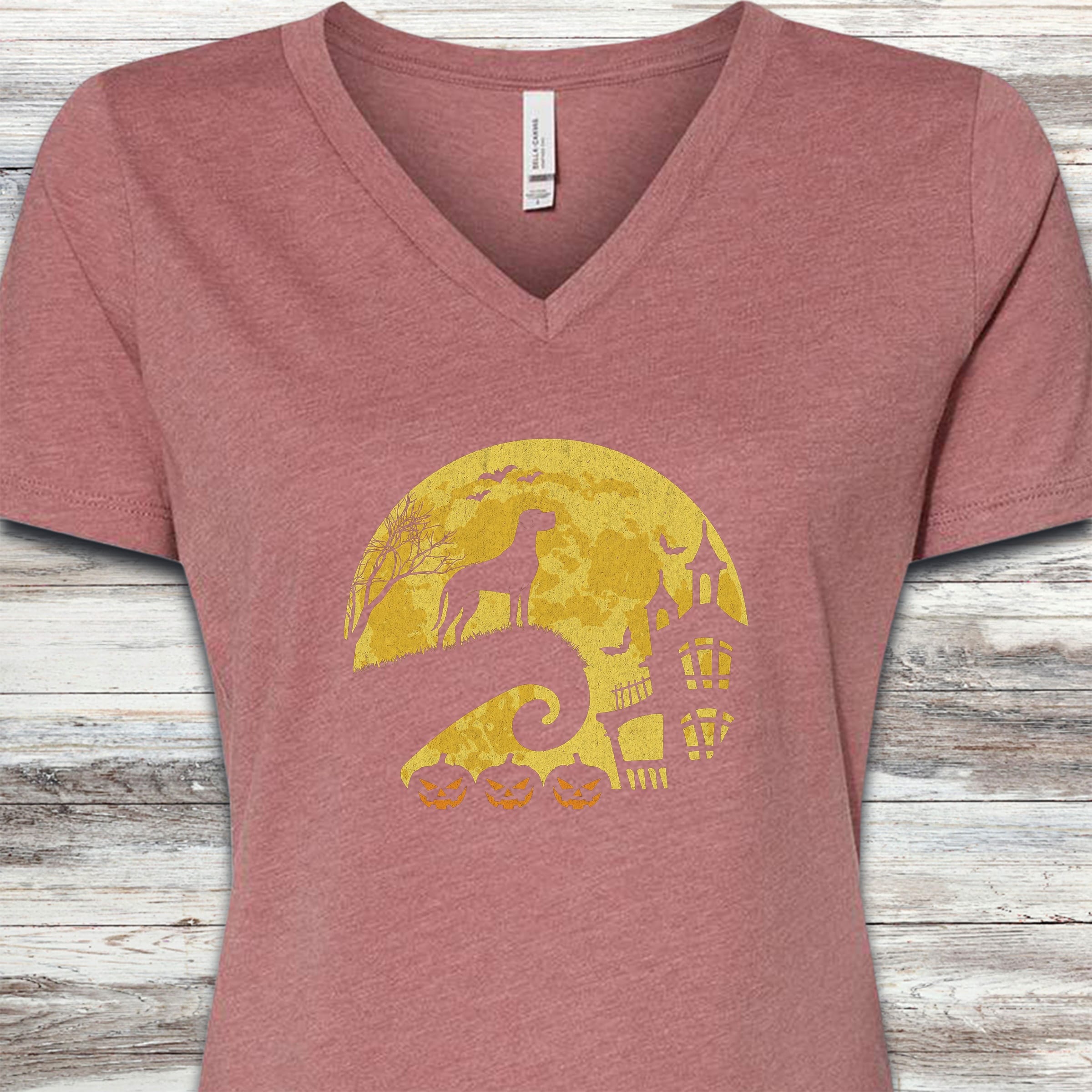 Great Dane Halloween Moon V-Neck Tee - Heather Mauve