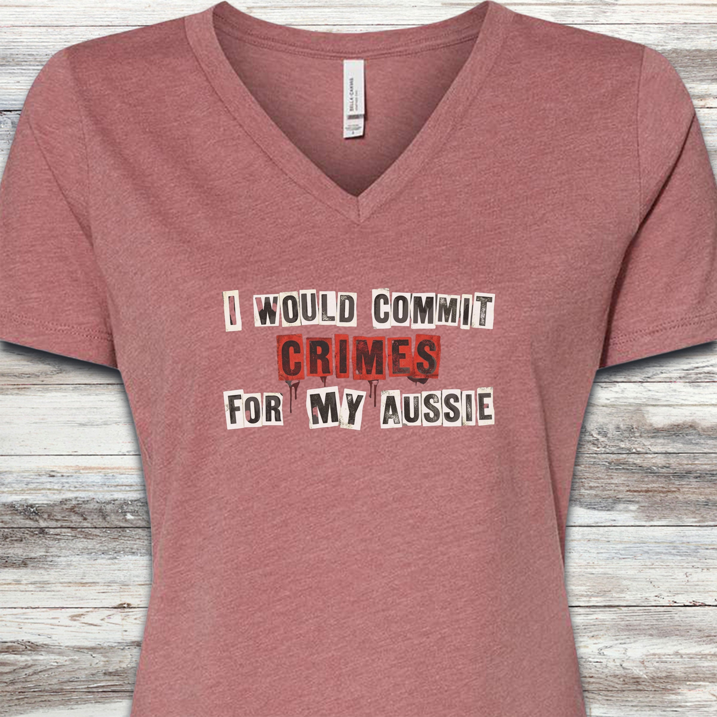 Australian Shepherd Crimes V-Neck Tee - Heather Mauve