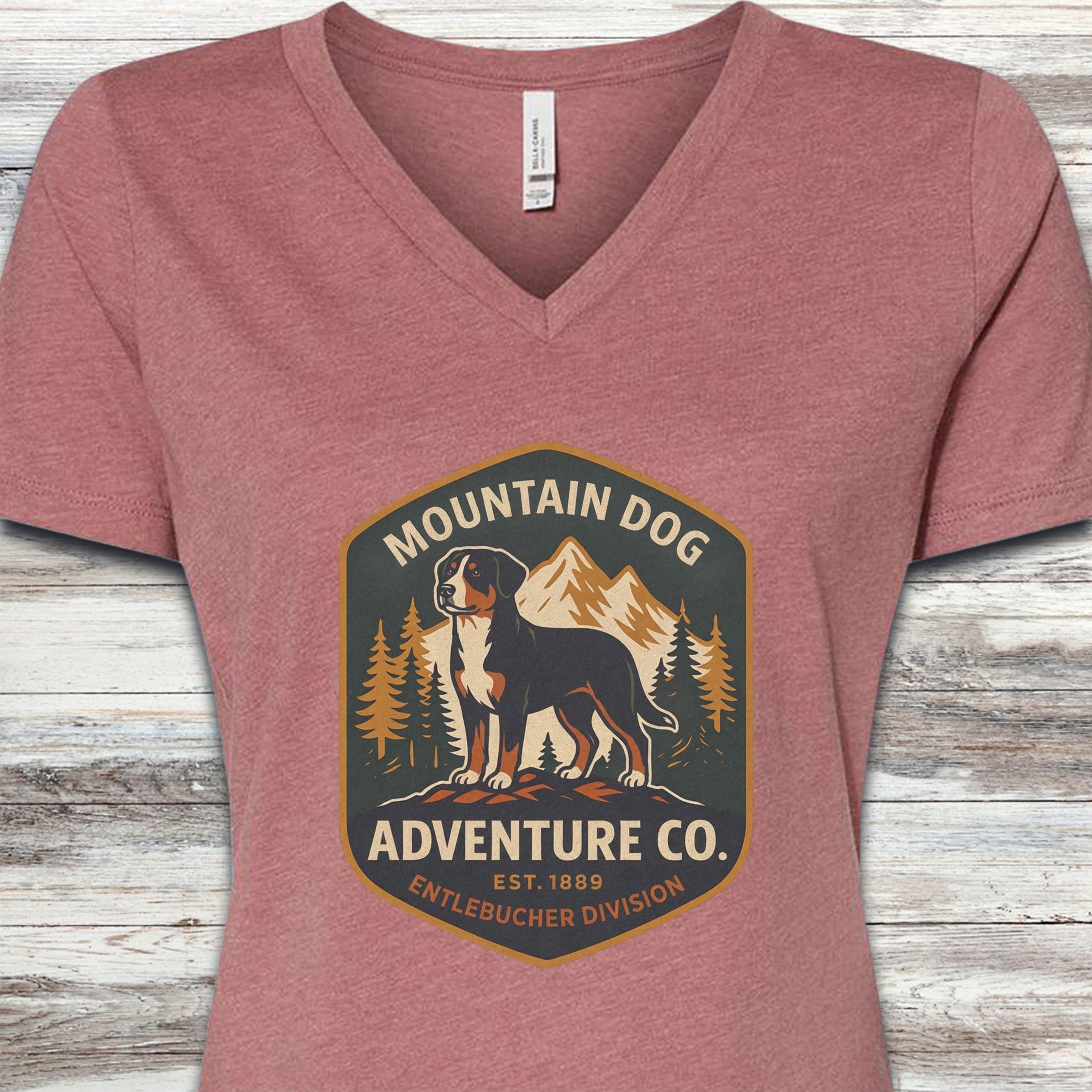 Entlebucher Mountain Dog Adventure Co V-Neck Tee - Heather Mauve