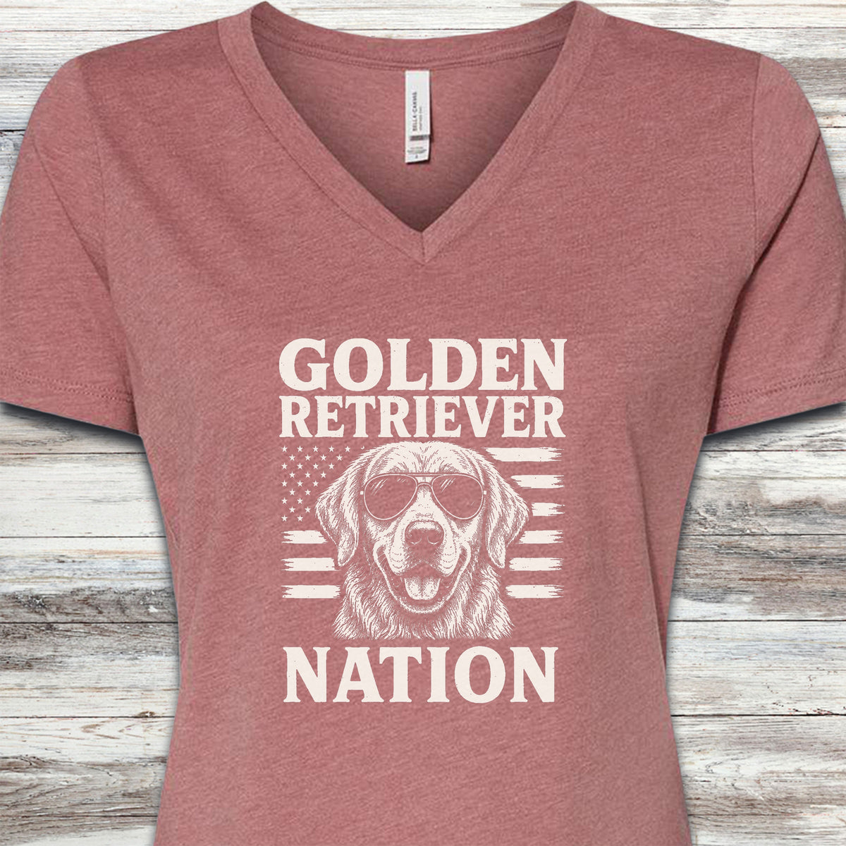 Golden Retriever Nation V-Neck Tee - Heather Mauve