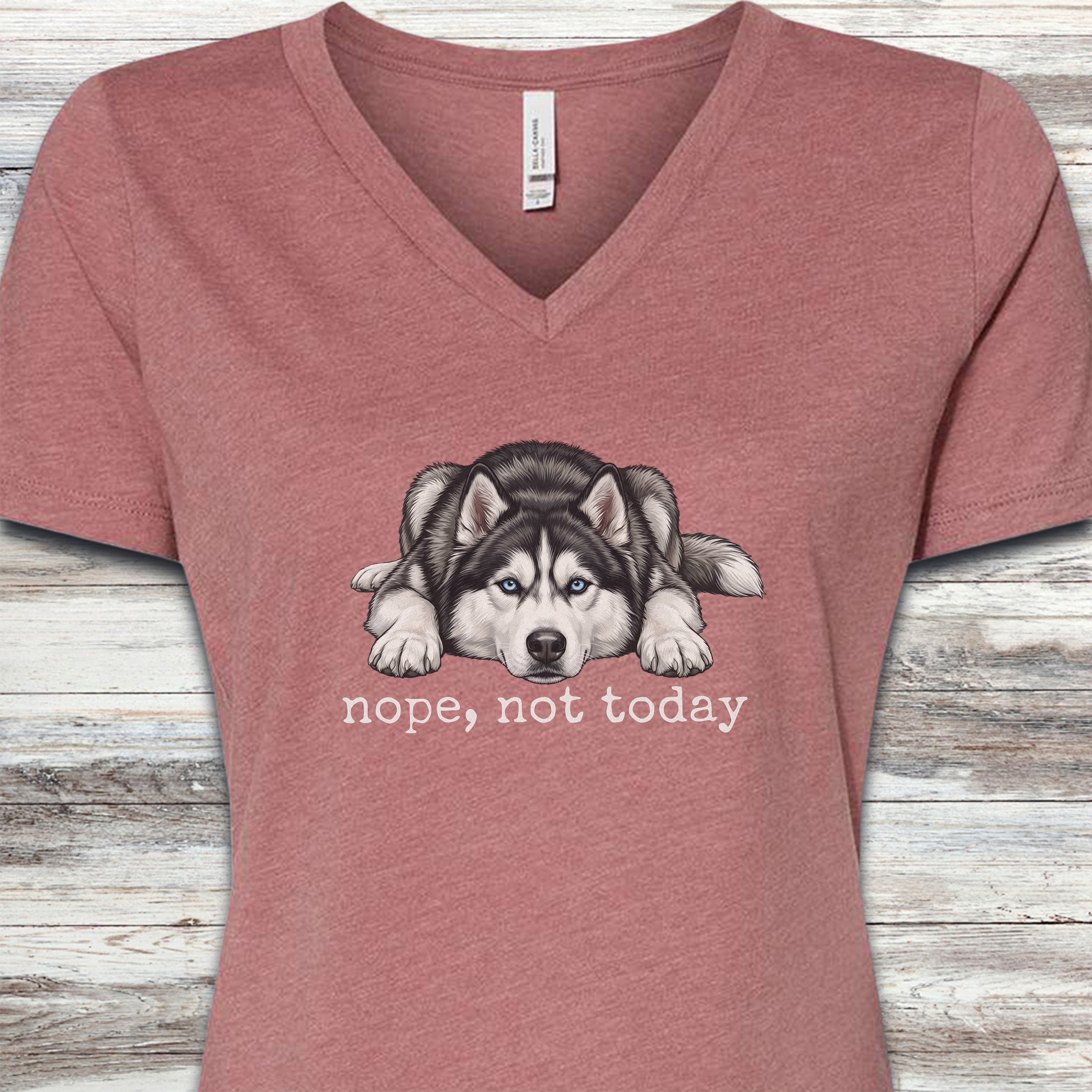 Husky Nope V-Neck Tee - Heather Mauve