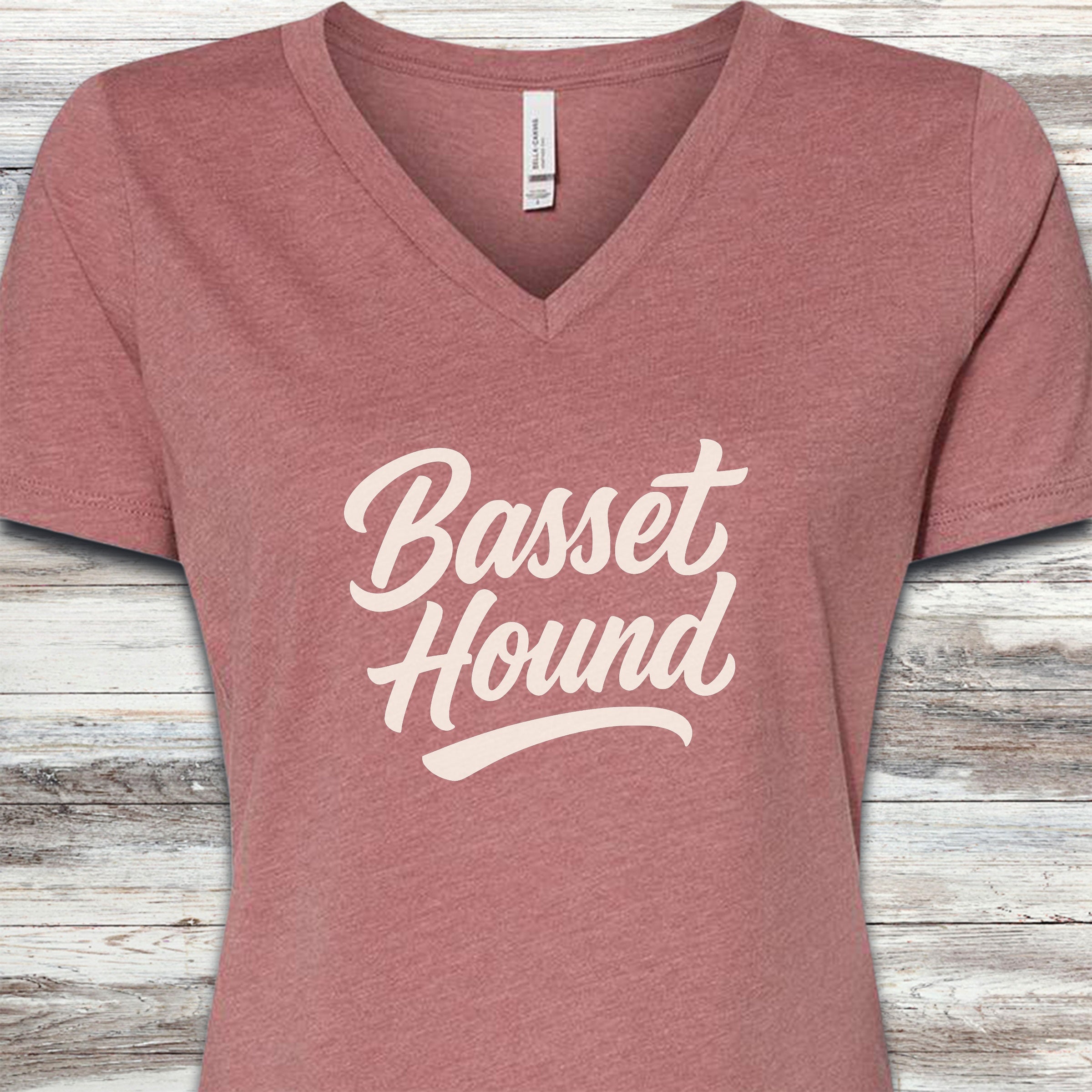 Basset Hound Team V-Neck Tee - Heather Mauve