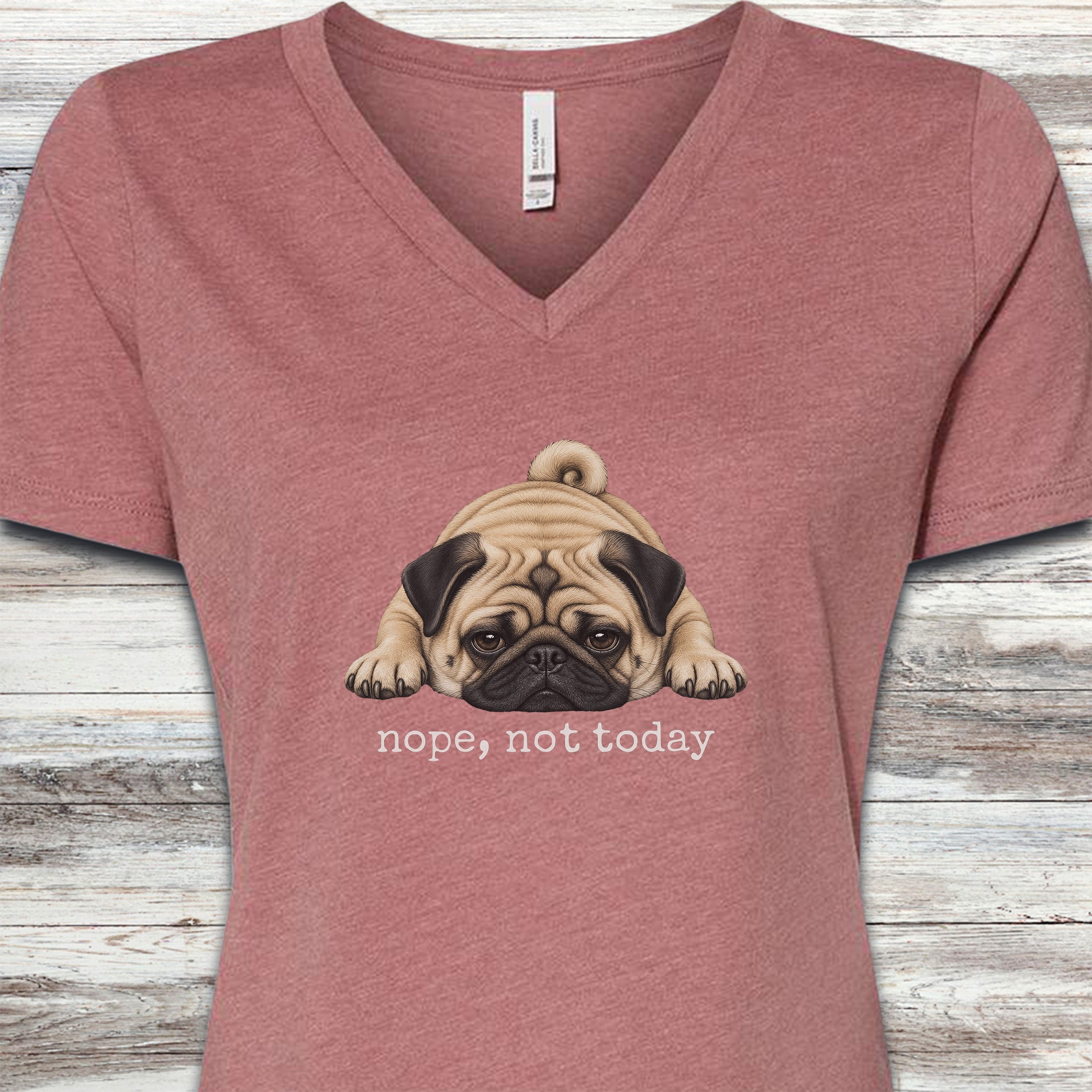 Pug Nope V-Neck Tee - Heather Mauve