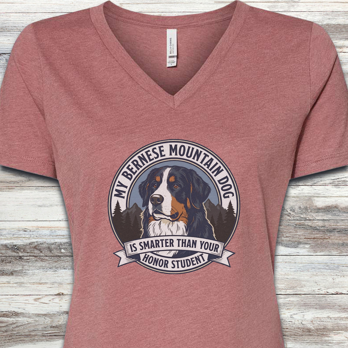 Bernese Mountain Dog Smart V-Neck Tee - Heather Mauve