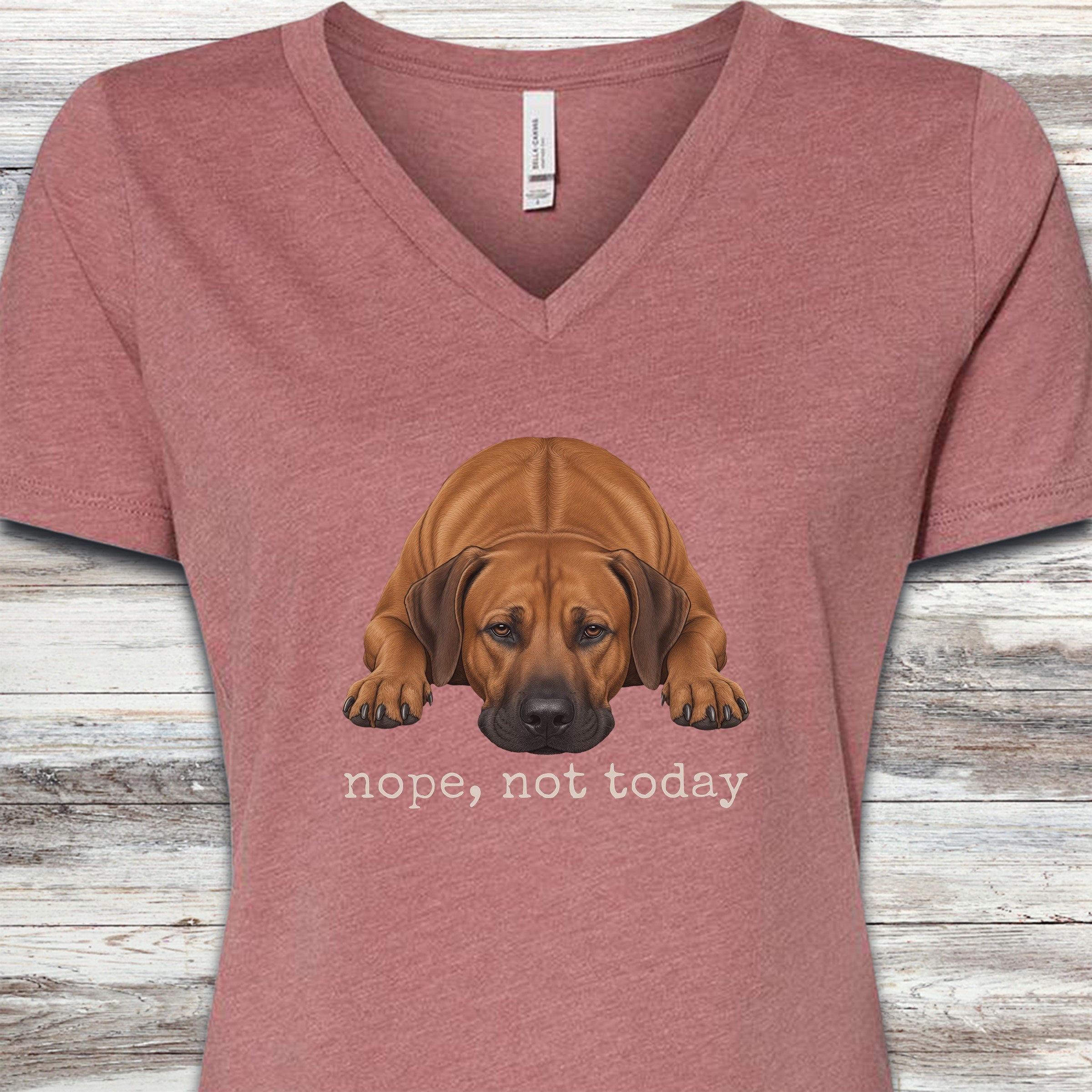 Rhodesian Ridgeback Nope V-Neck Tee - Heather Mauve