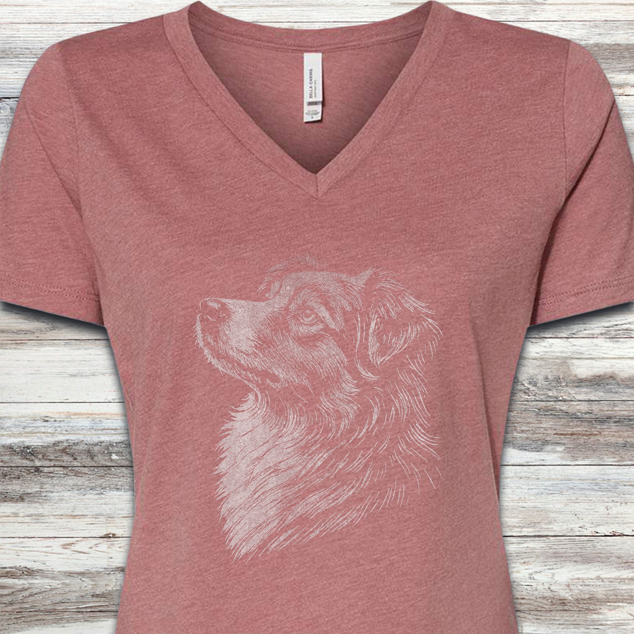 Australian Shepherd Loyalty V-Neck Tee - Heather Mauve