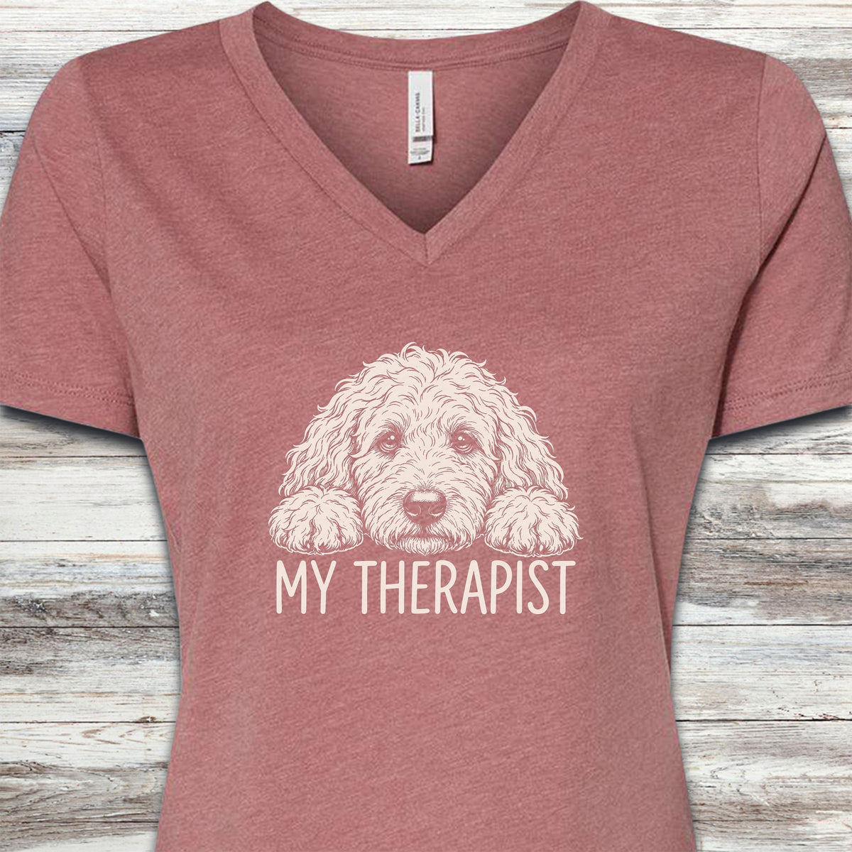 Goldendoodle Therapist V-Neck Tee - Heather Mauve