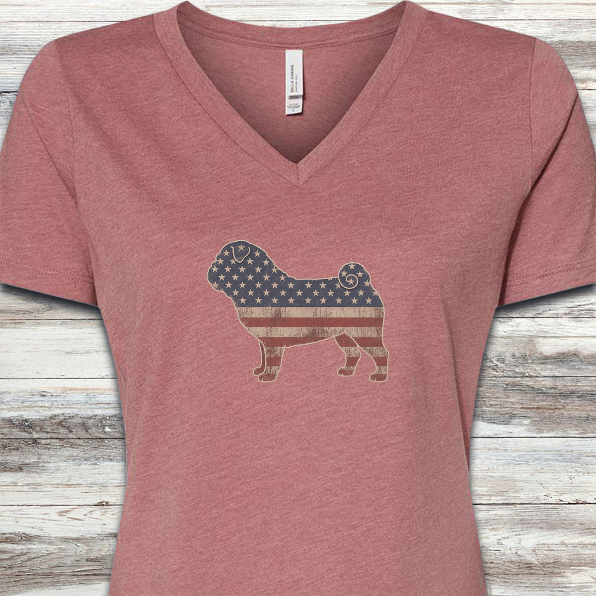 Pug Vintage USA V-Neck Tee - Heather Mauve