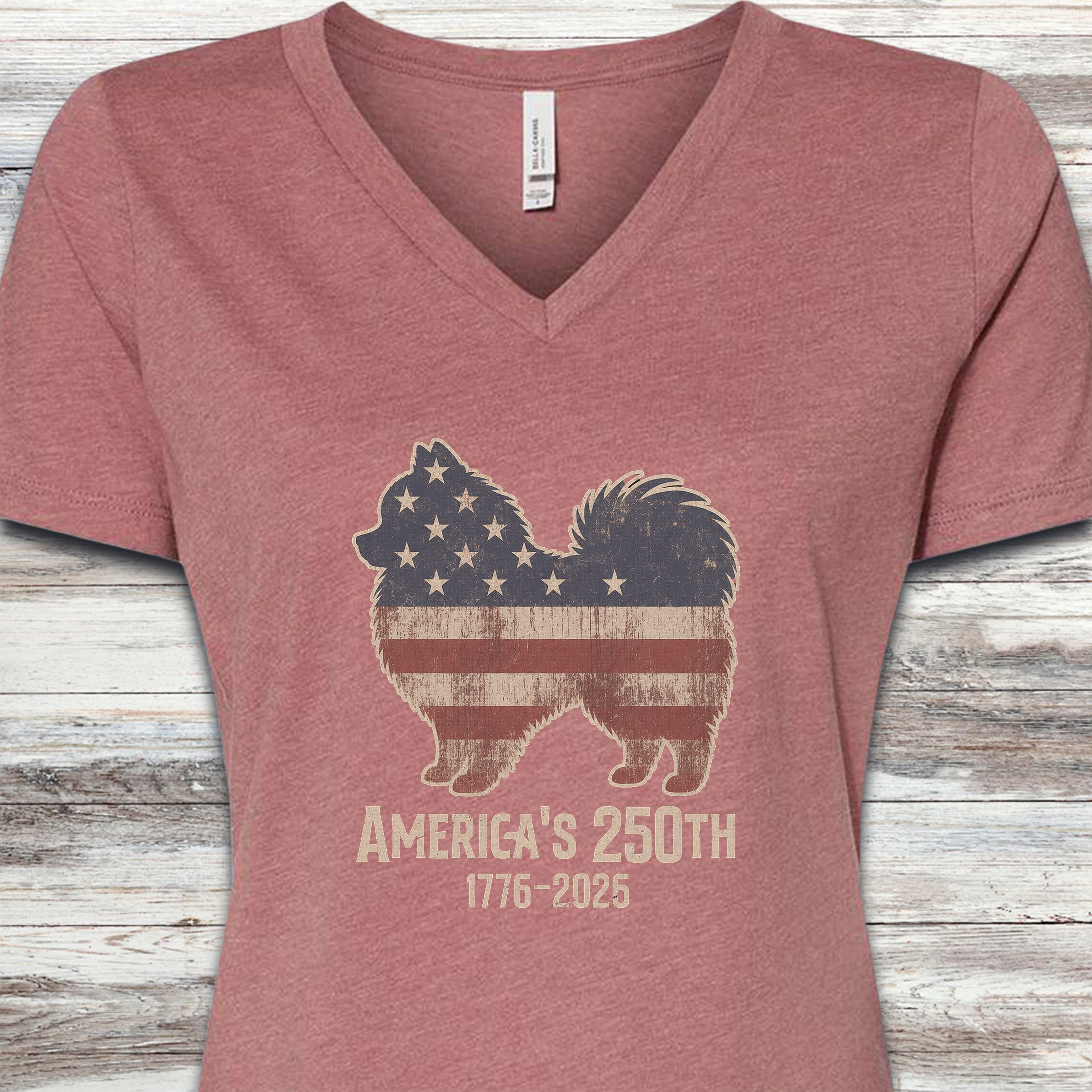 Pomeranian Vintage USA V-Neck Tee - Heather Mauve