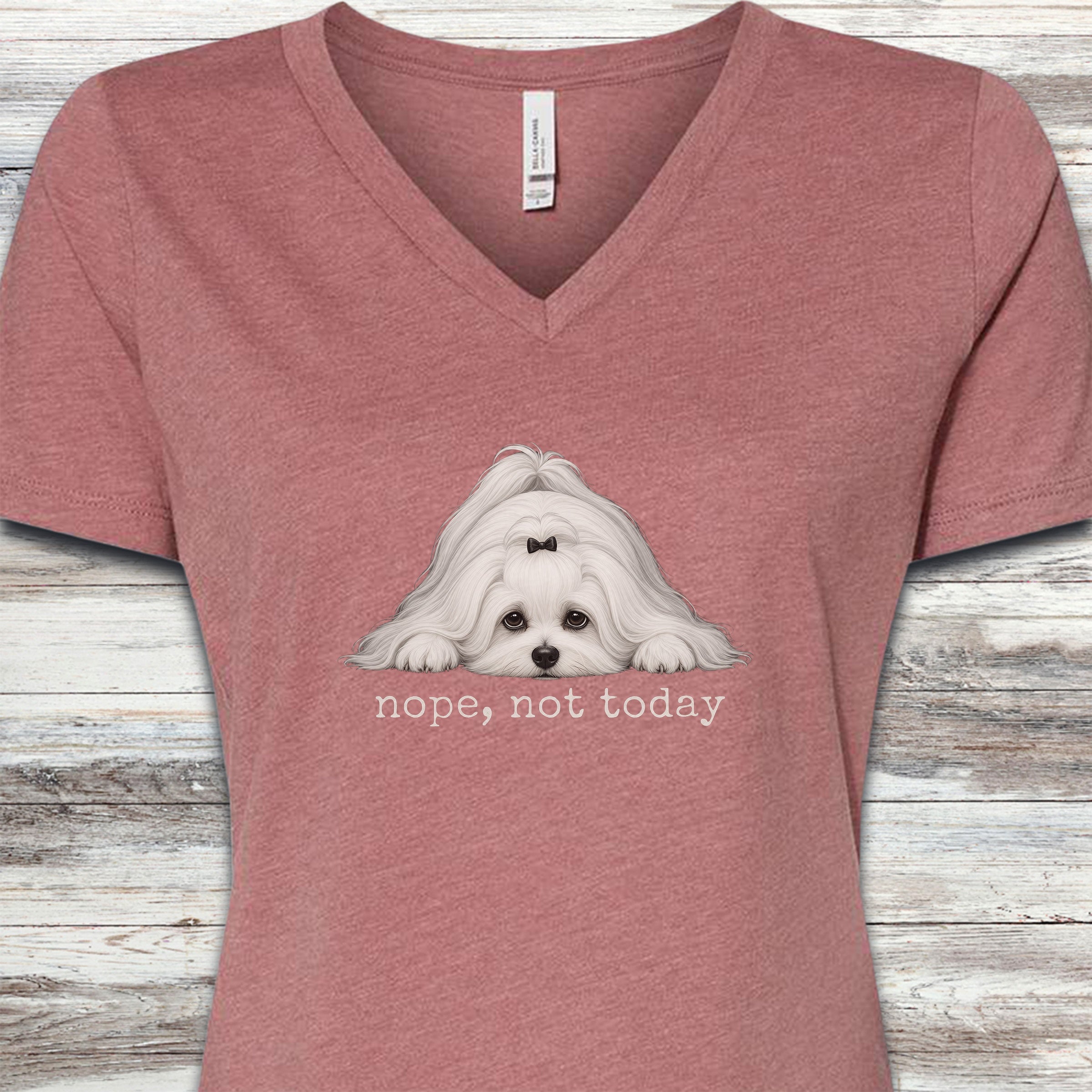 Maltese Nope V-Neck Tee - Heather Mauve