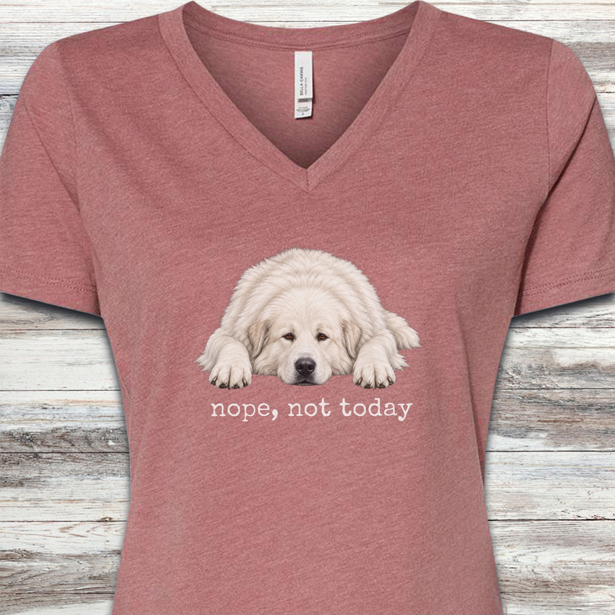 Great Pyrenees Nope V-Neck Tee - Heather Mauve