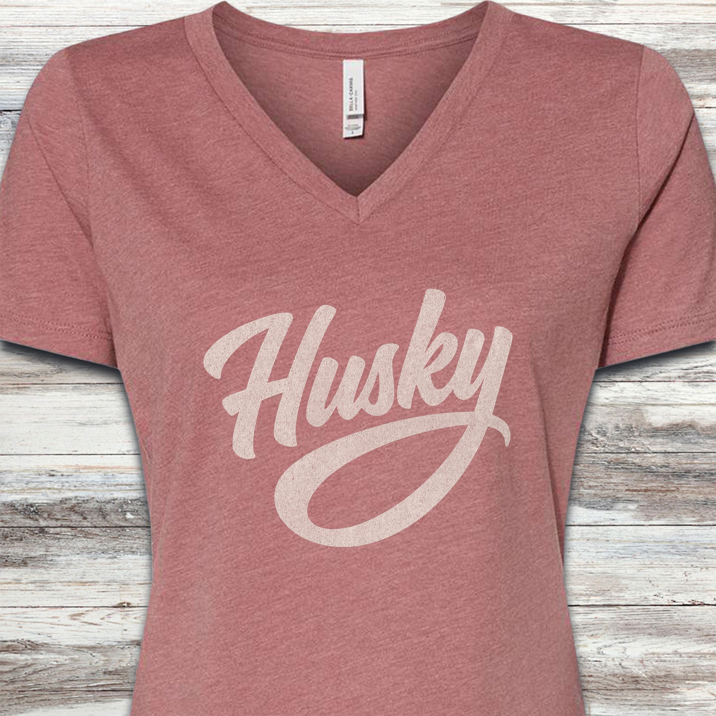 Husky Team V-Neck Tee - Heather Mauve